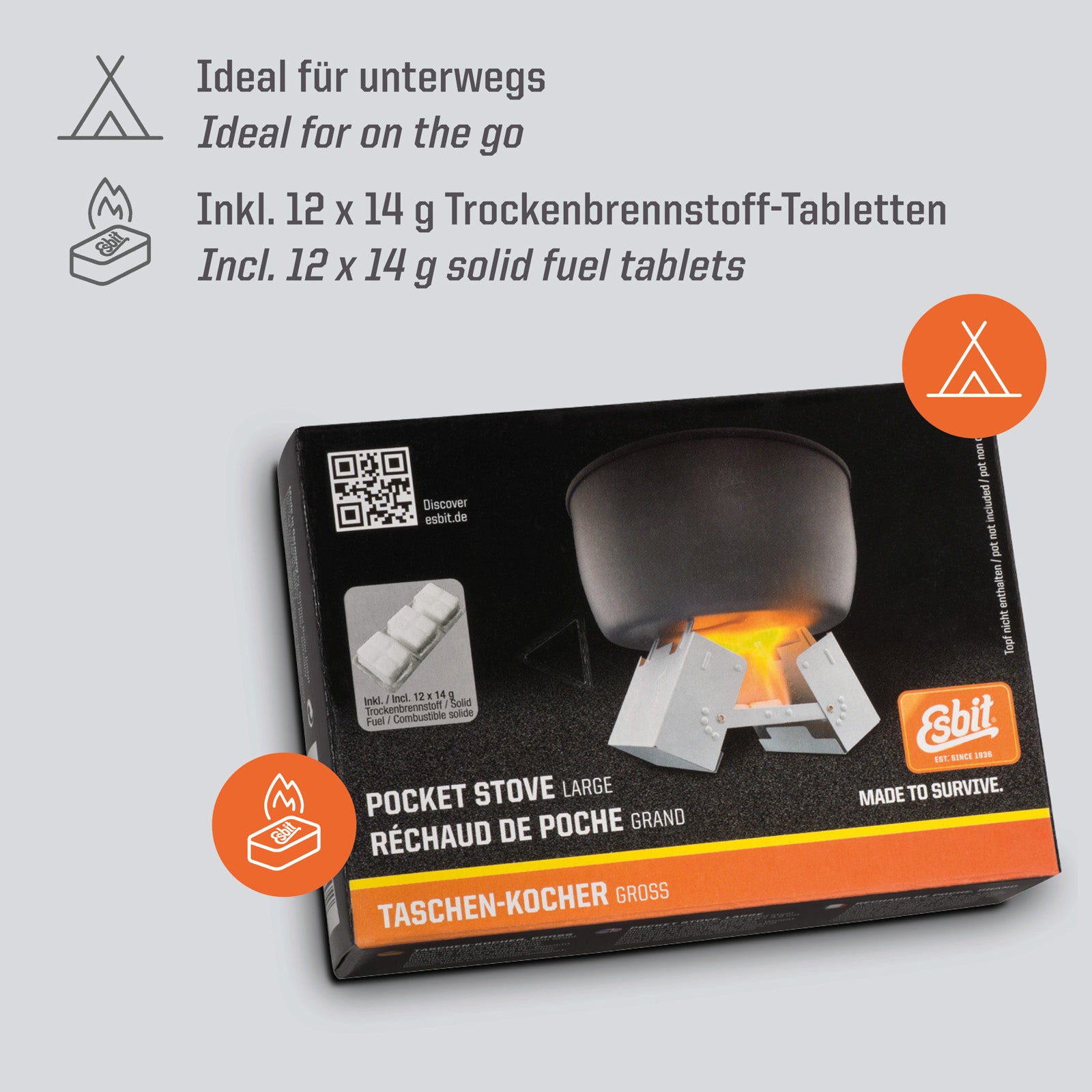 ESBIT Trockenbrennstoff Taschenkocher Outdoor Camping Kocher Klein Leicht 12x14g
