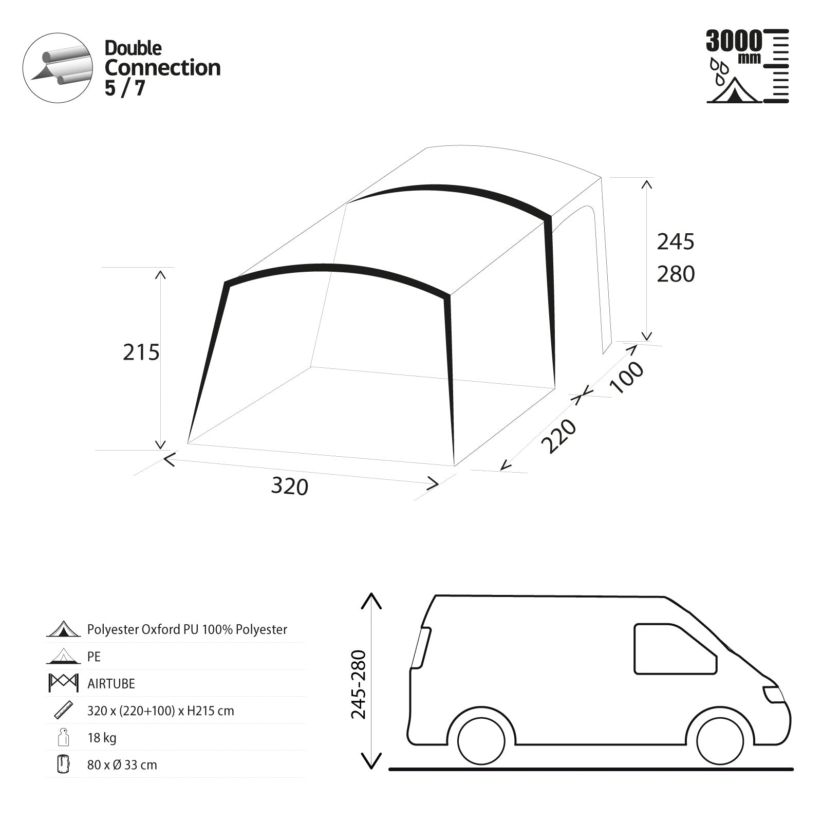 Tente de camping BRUNNER Trails A.I.R. TECH HC pour bus, voiture ou fourgon – Auvent gonflable