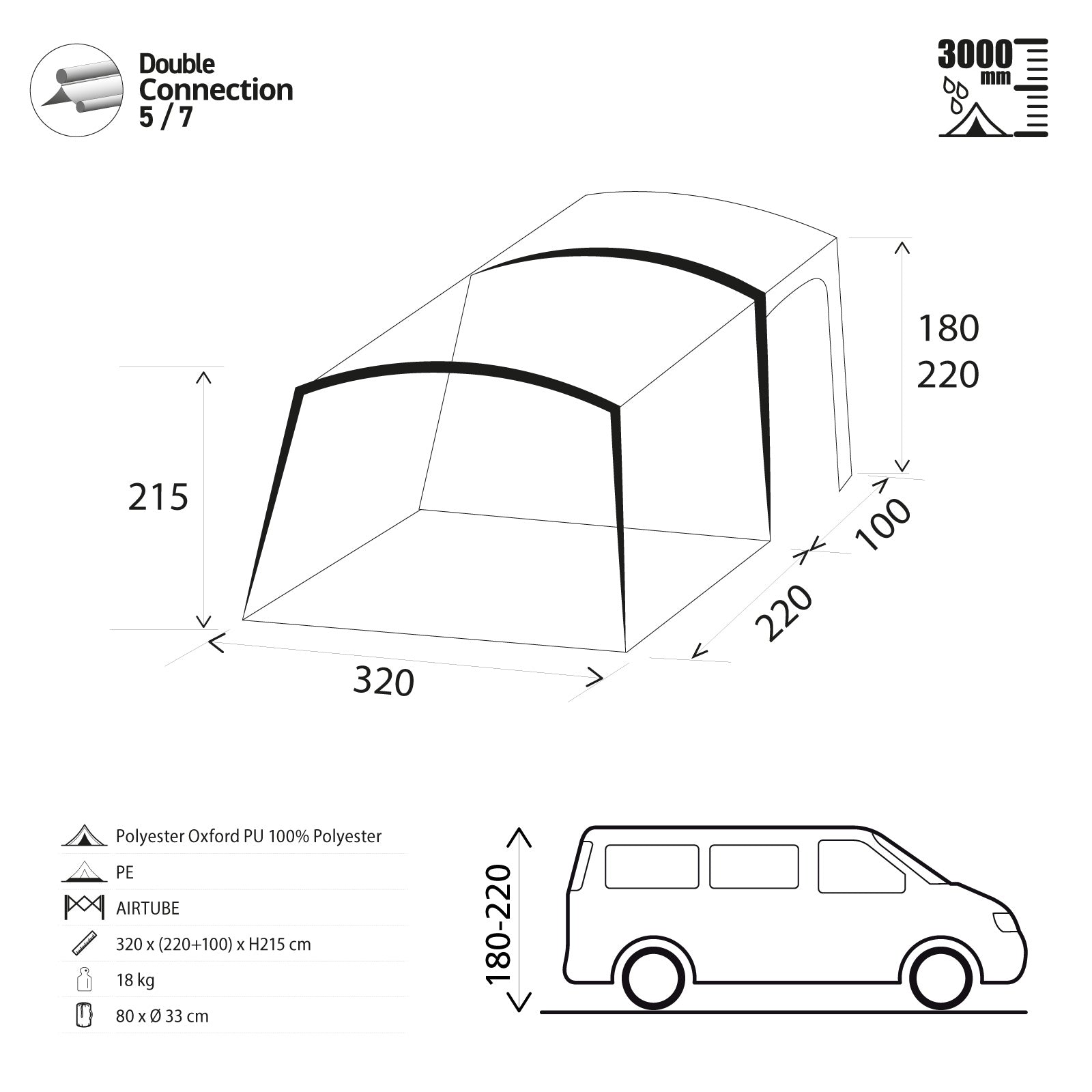 Tente de bus BRUNNER Trails AIR TECH LC Auvent de camping gonflable pour voiture, bus et fourgonnette