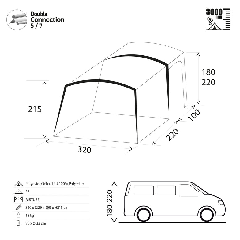 Tente de bus BRUNNER Trails AIR TECH LC Auvent de camping gonflable pour voiture, bus et fourgonnette