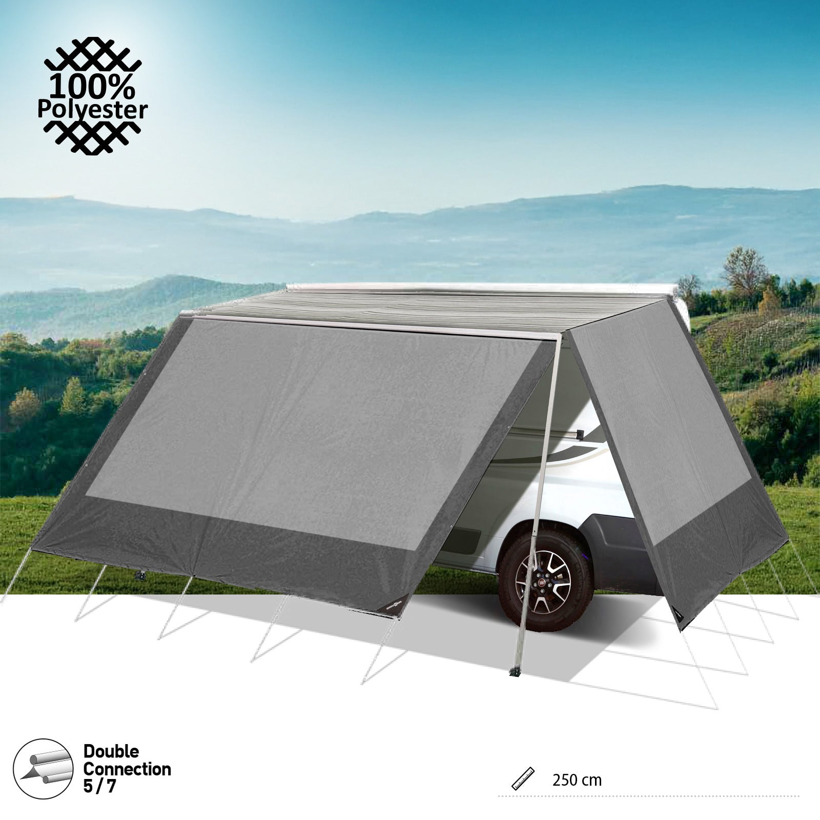 BRUNNER Sonnensegel Seitenwand Markise Belveder Camping Bus Sonnendach Wohnwagen