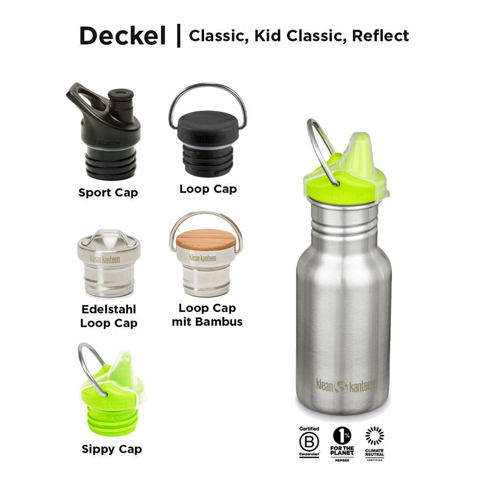 KLEAN KANTEEN Kinder Trinkflasche Kid Classic Sippy Cap Weithals Flasche 355ml