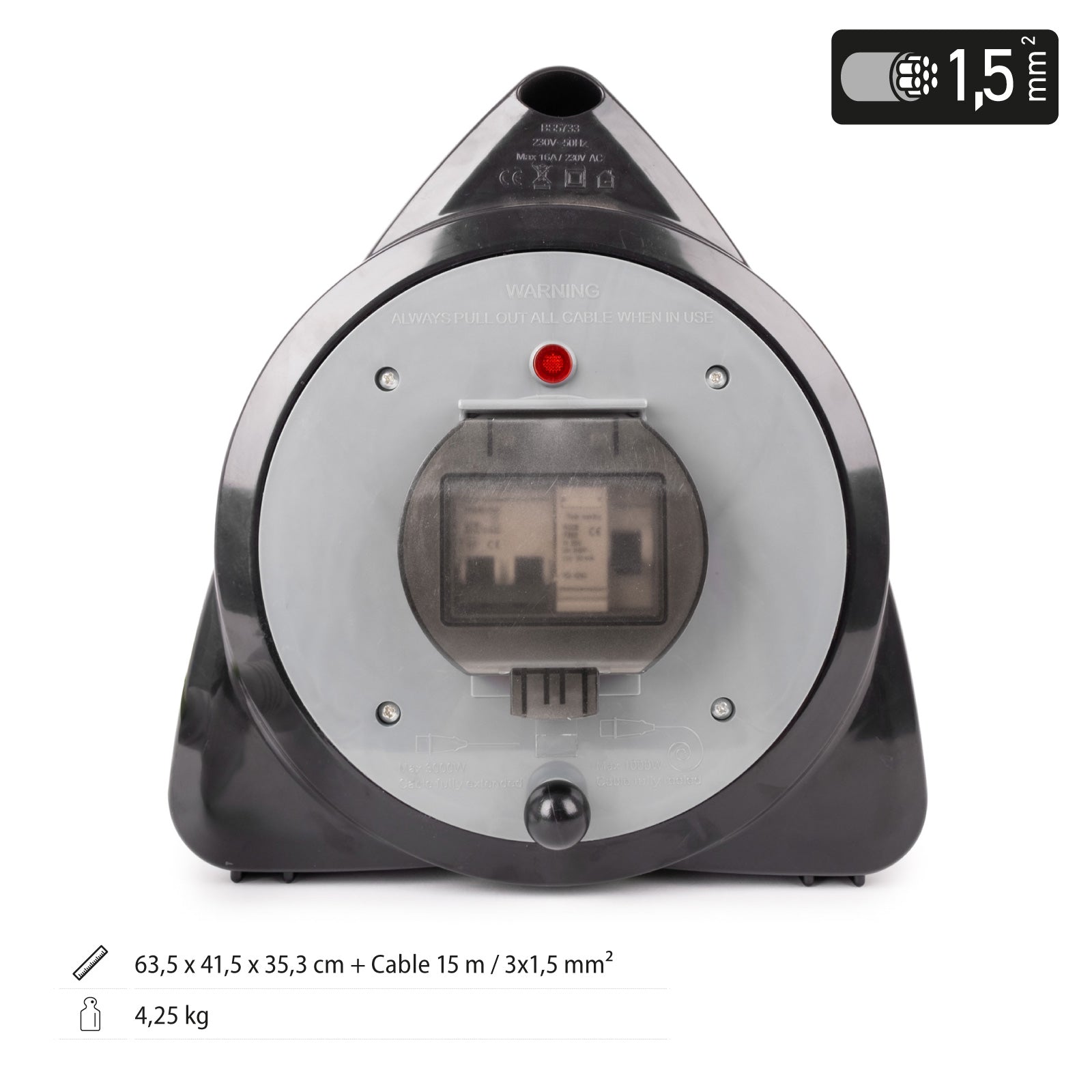 Enrouleur de câble BRUNNER CEE embarqué 3 fiches contact de protection lampe extérieur USB 15 m