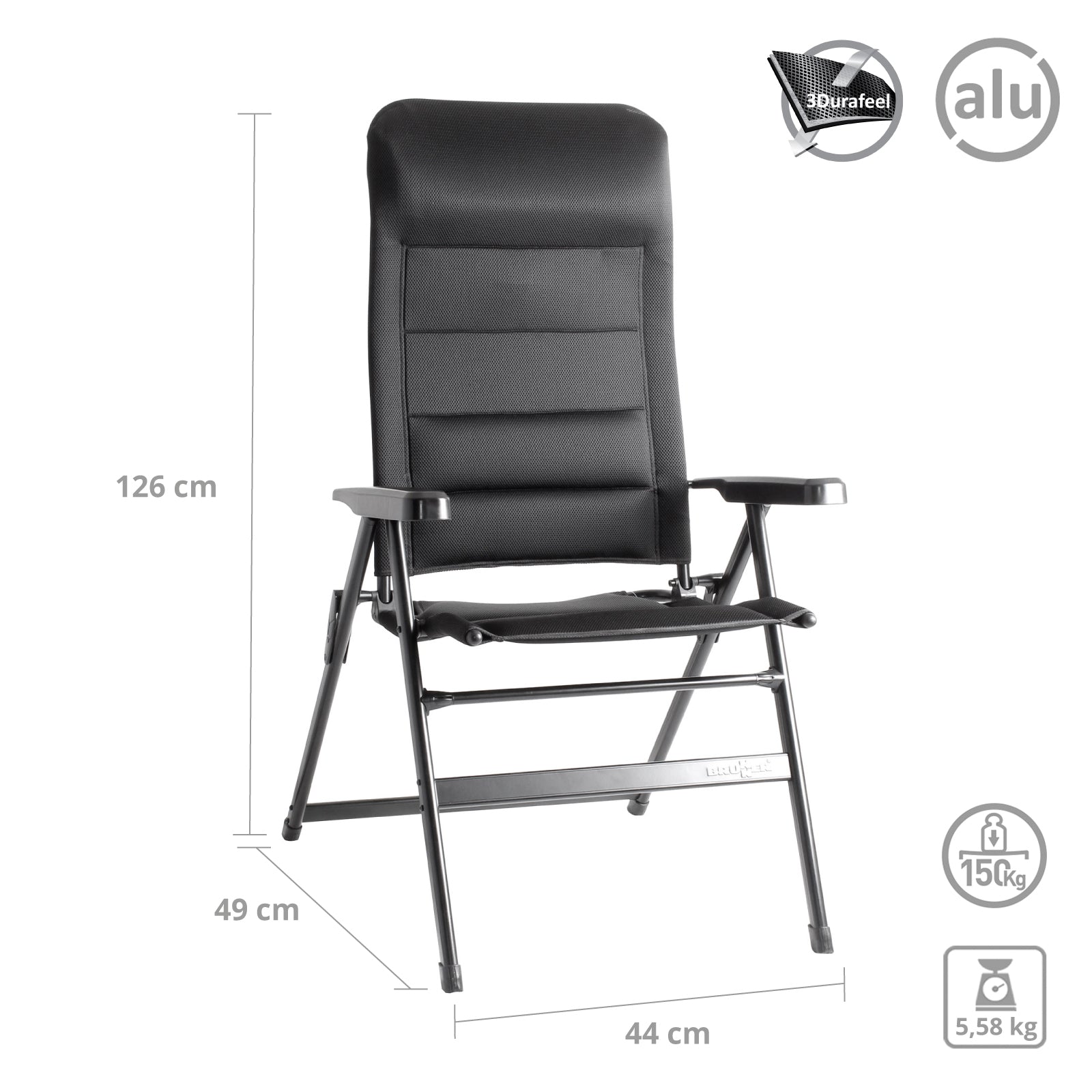 Chaise de camping BRUNNER Aravel 3D chaise pliante fauteuil rembourrage réglable aluminium 150 kg