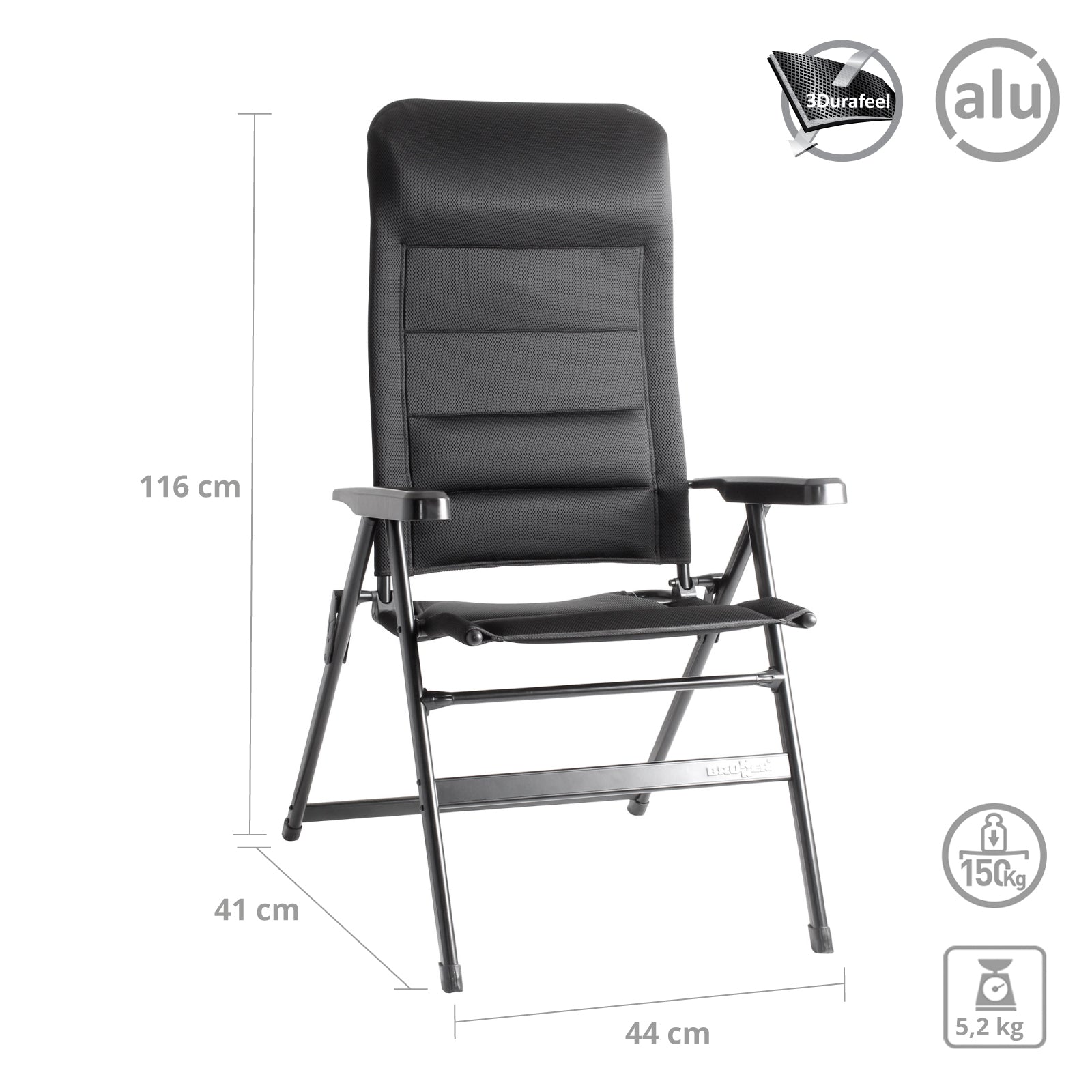 Chaise de camping BRUNNER Aravel 3D chaise pliante fauteuil rembourrage réglable aluminium 150 kg