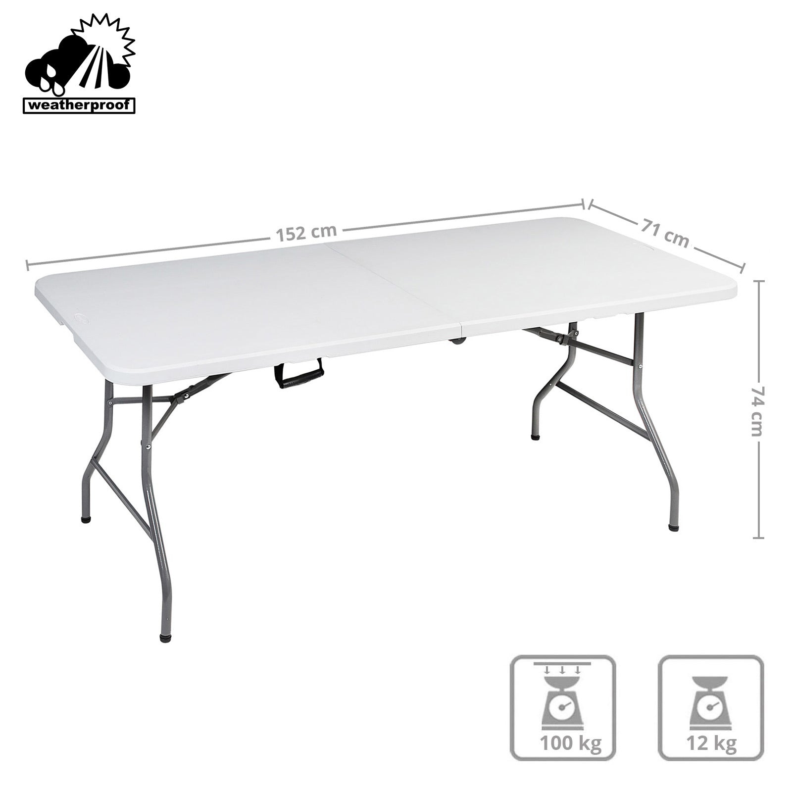 Table pliante de camping BRUNNER Club 150, table pliante en valise, réglable 100 kg, 152 x 71 cm