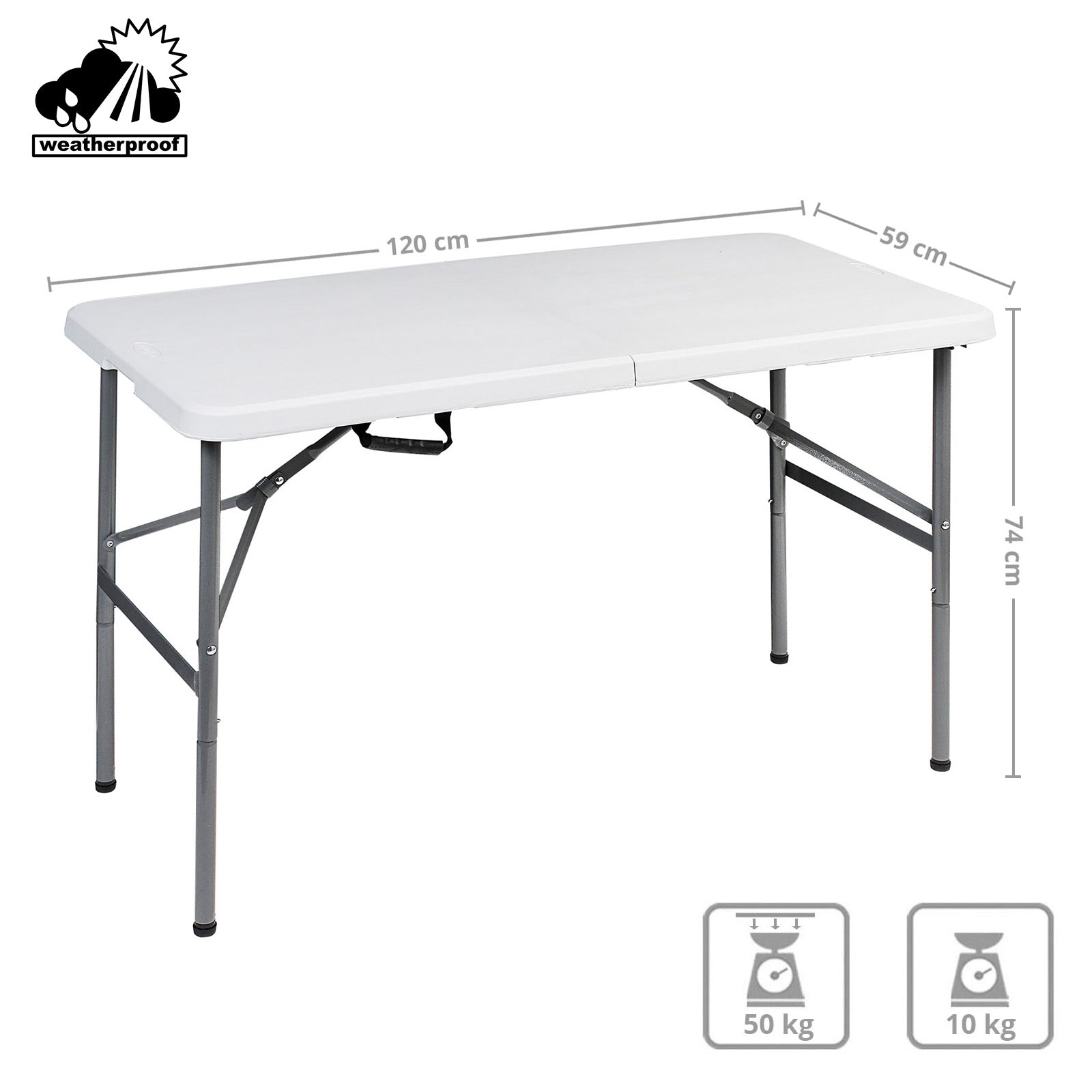 Table pliante de camping BRUNNER Club 120, table pliante en valise, réglable 50 kg, 120 x 59 cm