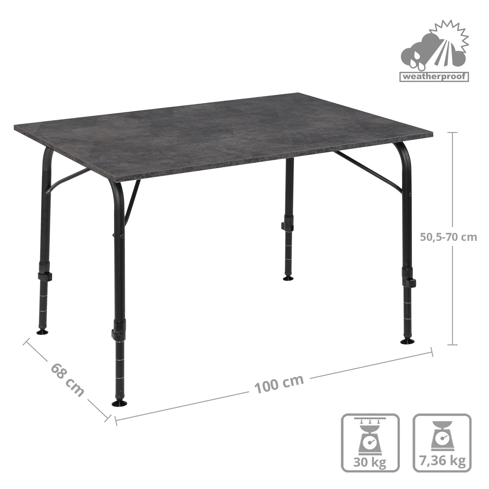 BRUNNER Klapptisch Exterio 100 Camping Falt Tisch Höhenverstellbar Groß XL Alu