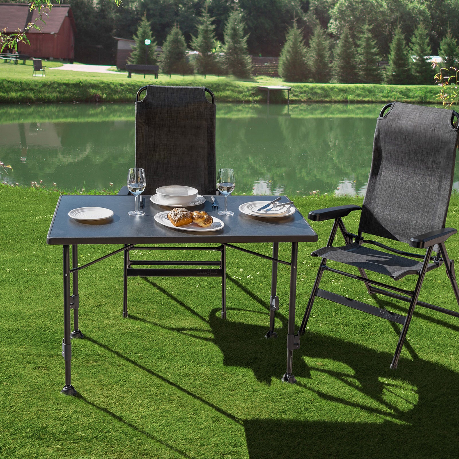 BRUNNER Klapptisch Linear Black 100 Camping Tisch Falttisch Höhenverstellbar XL