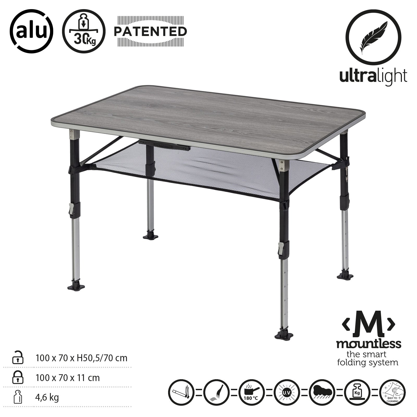 Table de camping BRUNNER, table pliante ELU NG 100, table de voyage, hauteur réglable, en aluminium