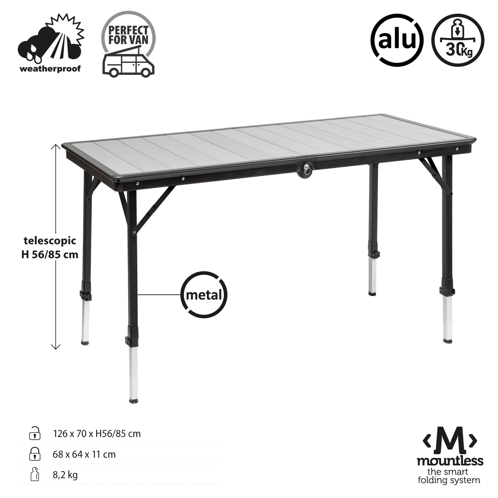 BRUNNER Campingtisch Dinemic 4 Koffertisch Klapptisch Falttisch Verstellbar Alu