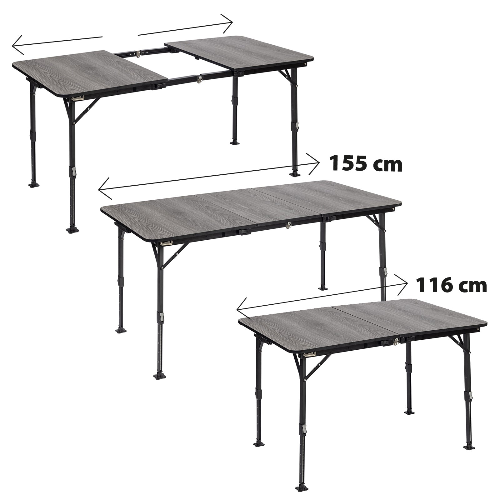 BRUNNER Campingtisch Klapptisch Elutop Extension Höhenverstellbar Holz Optik