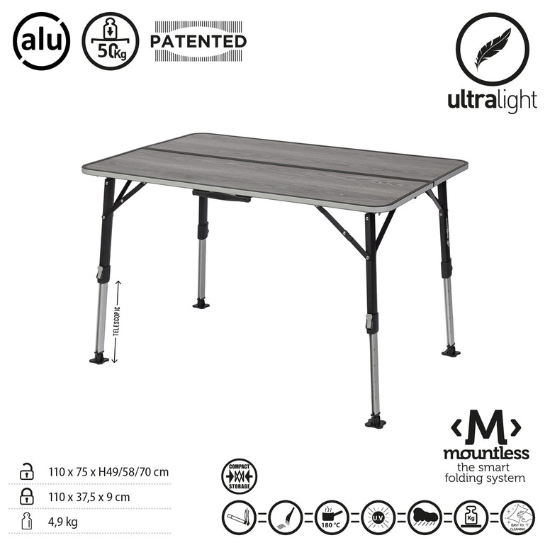 Table de camping pliante BRUNNER ELU Duplit NG, table de valise réglable en hauteur en aluminium