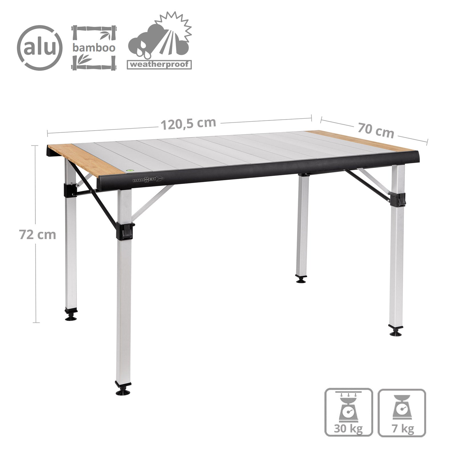 BRUNNER camping table, rolling table, Quadra Tropic 4, folding table, garden folding table, aluminum