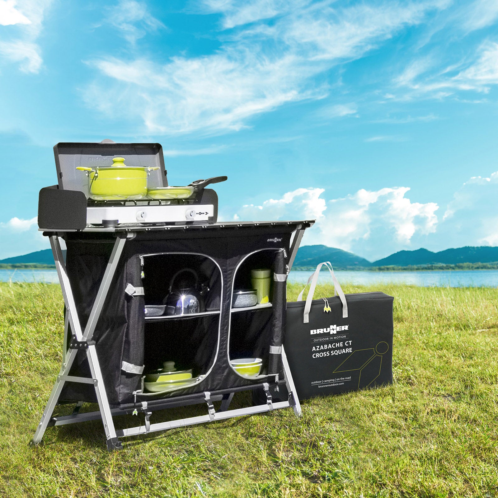 BRUNNER Campingkeuken Azabache CT Cross Square kookbox campingkast keuken aluminium