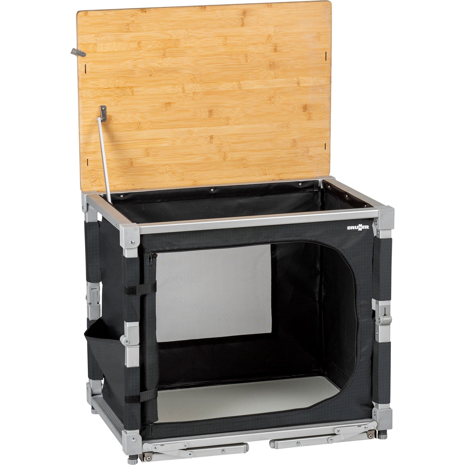 Cuisine de camping BRUNNER Azabache Cube Armoire pliante Grill Table pliante Bois de bambou