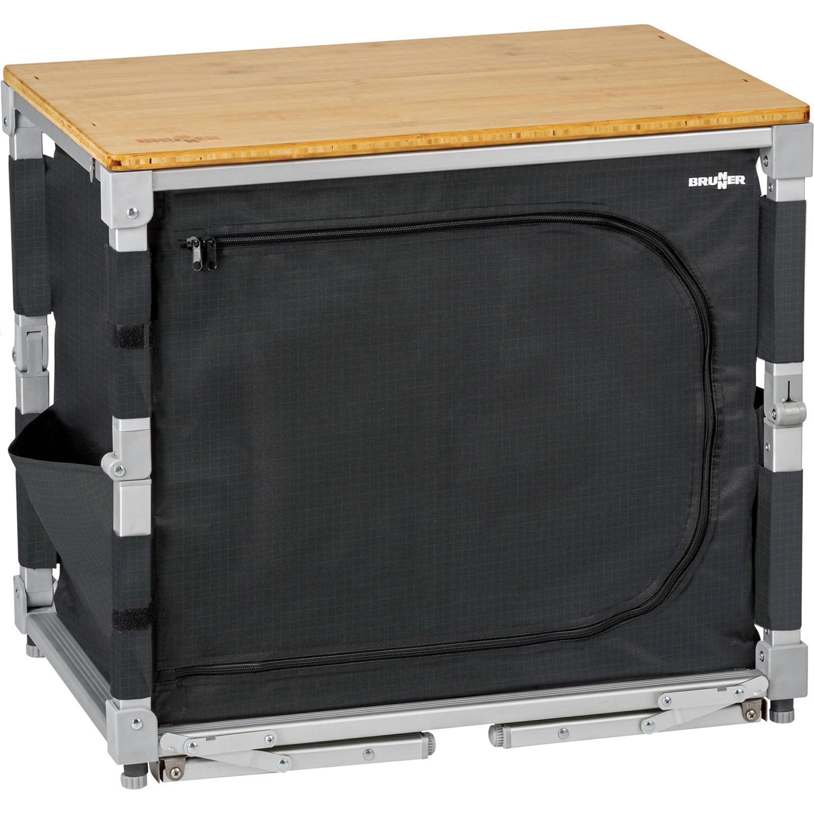 BRUNNER Campingkeuken Azabache Cube opvouwbare kast, barbecue en opklapbare tafel van bamboehout