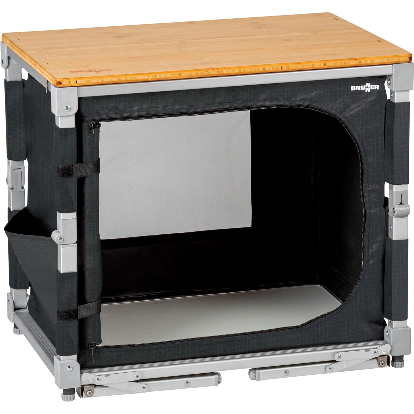 Cuisine de camping BRUNNER Azabache Cube Armoire pliante Grill Table pliante Bois de bambou