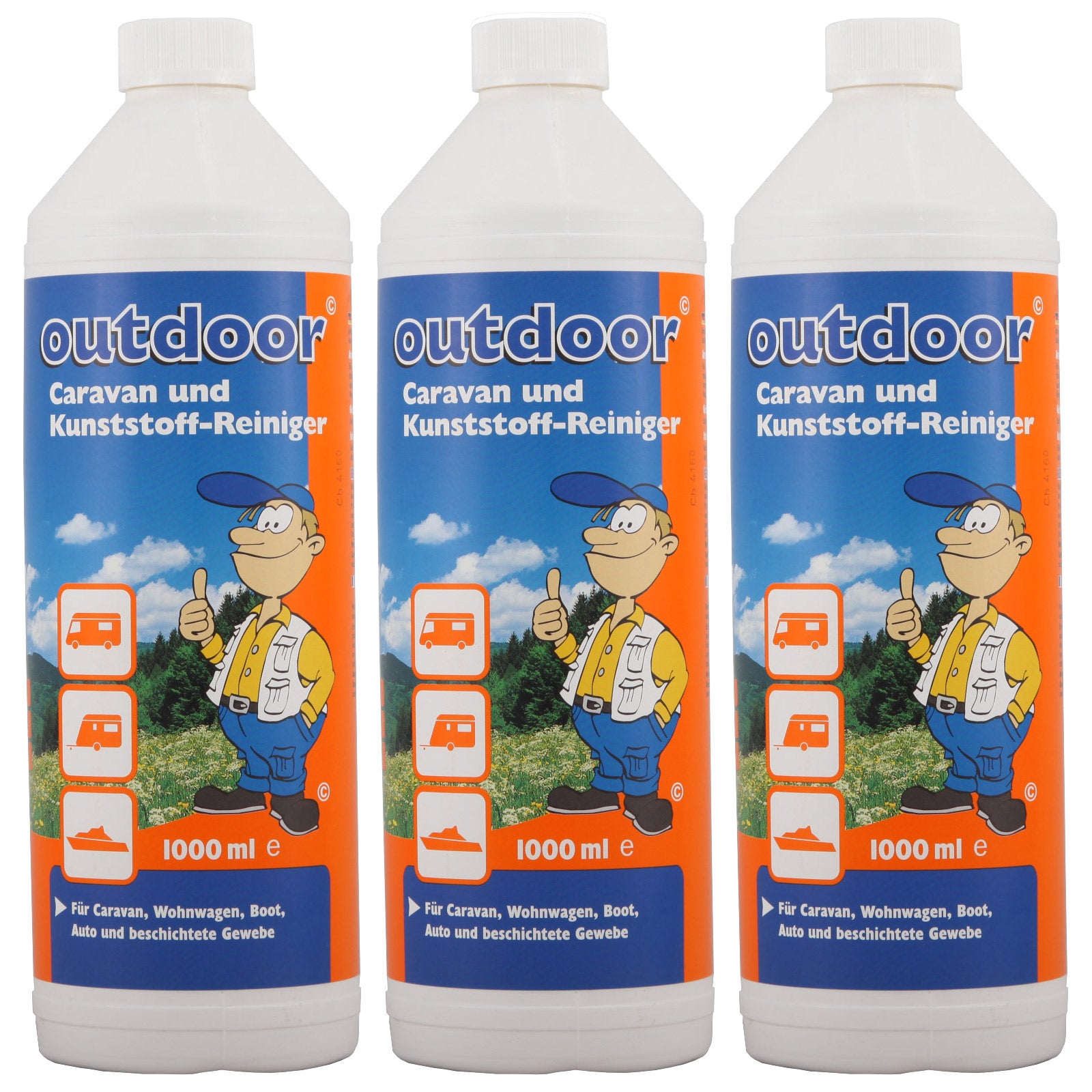 OUTDOOR 3x1L Nettoyant pour caravanes et bâches Nettoyant pour tissus Bateau Caravane Nettoyant pour voiture