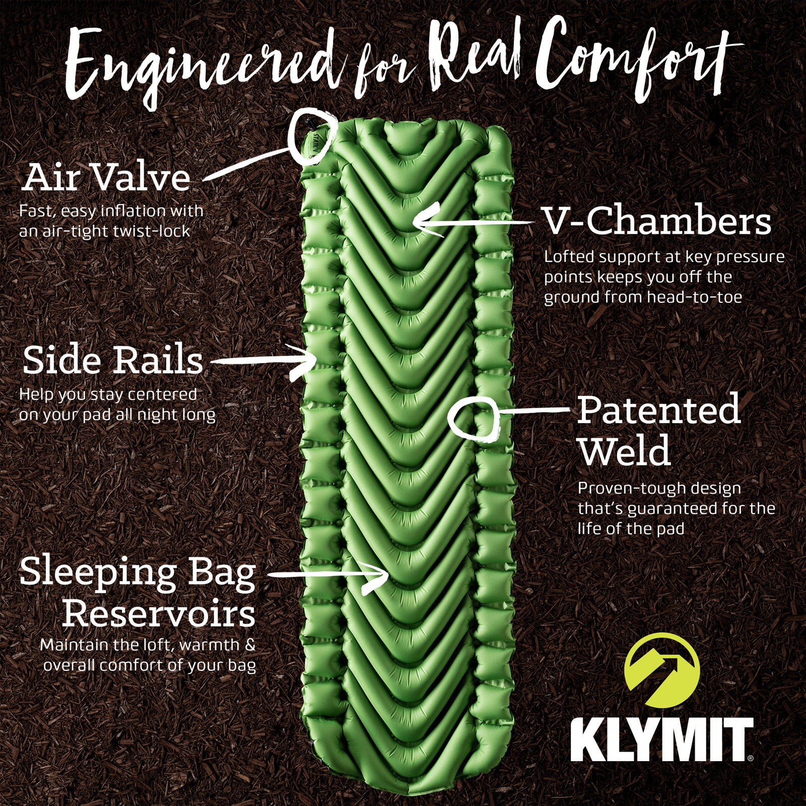 KLYMIT Static V trekking-slaapmat, thermische camping-luchtmatras, ultralicht, 514 g