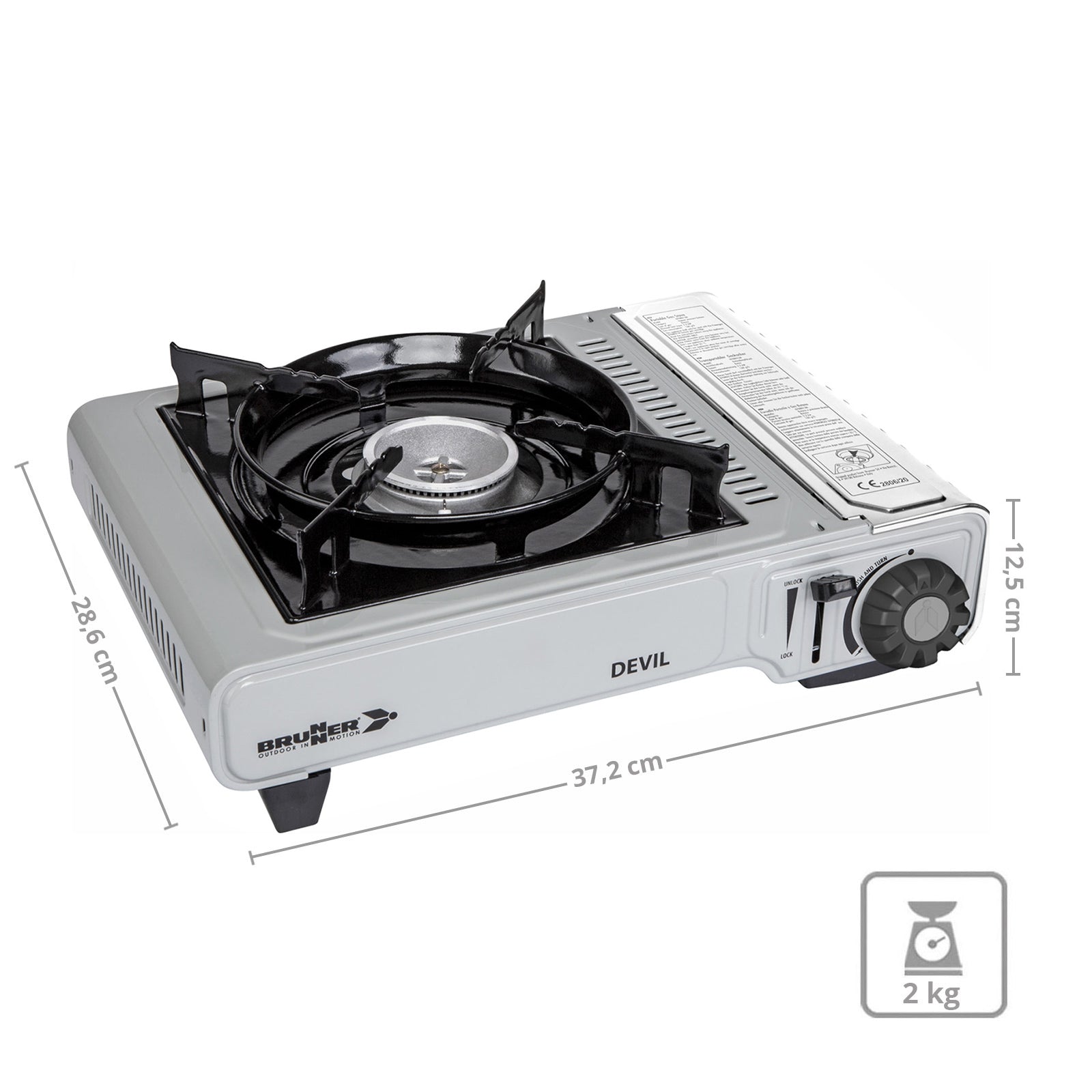 BRUNNER Camping Gaskocher Devil Gas Kartuschen Kocher Tisch Grill Piezo 2200 W