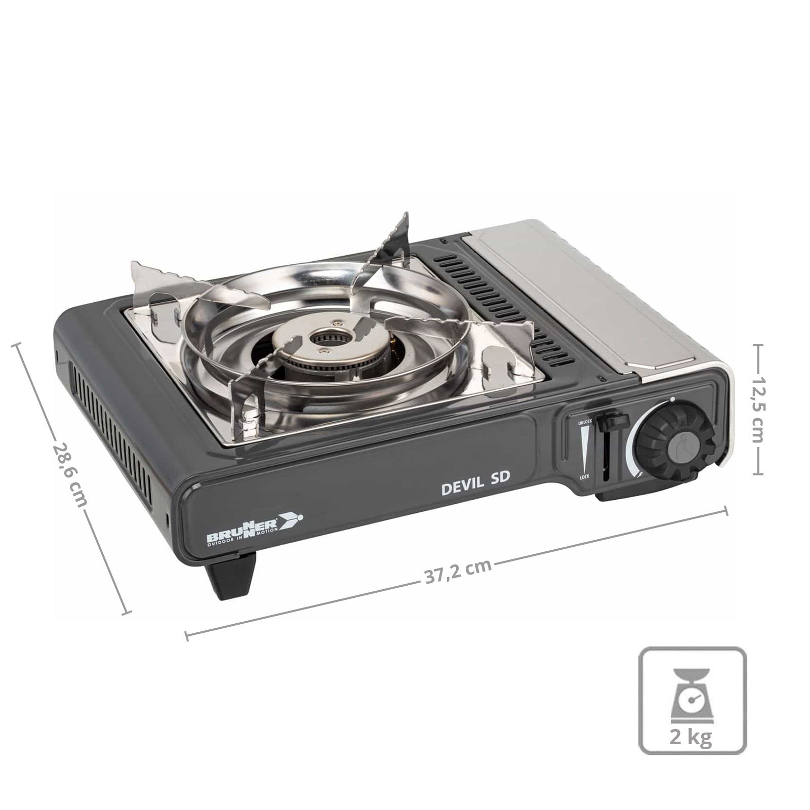BRUNNER Camping Gaskocher Devil SD NG Gas Kartuschen Kocher Tisch Grill 2200 W