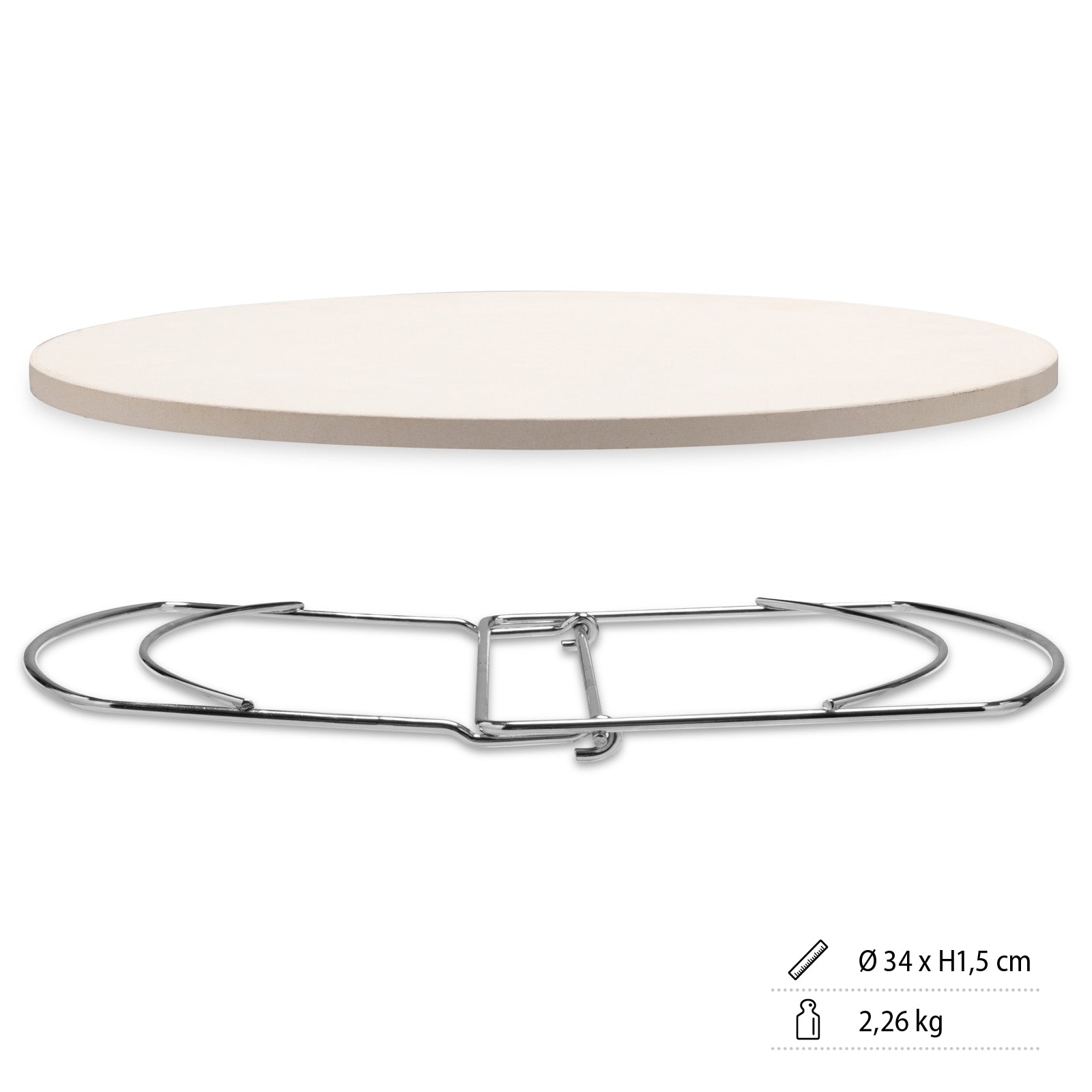 BRUNNER Plaque à pizza ronde en pierre pour camping et extérieur, accessoires pour four et pain, 34 cm