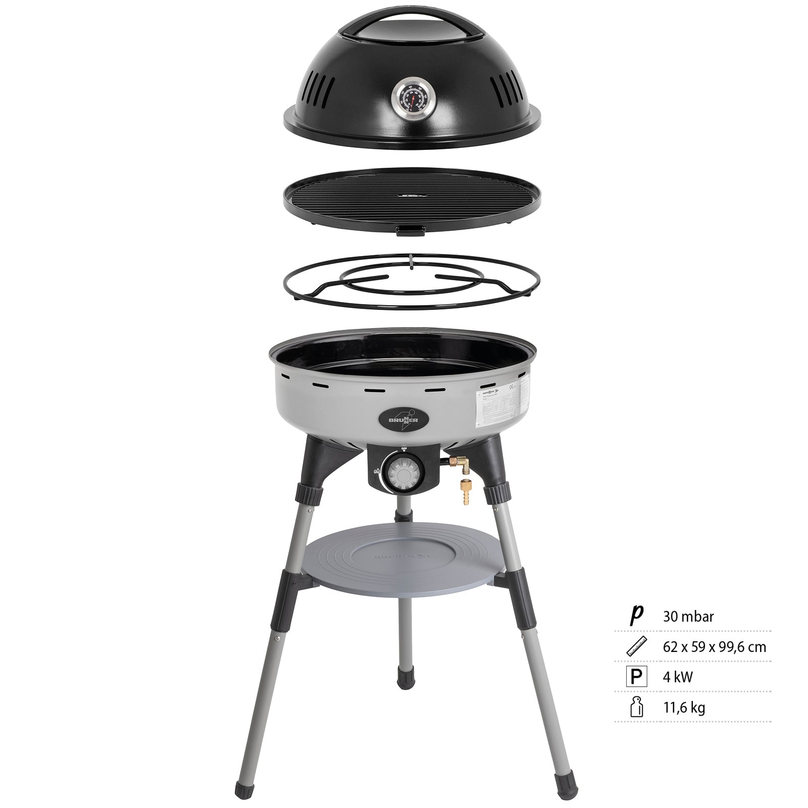 Barbecue à gaz BRUNNER Devil BBQruiser HT – Réchaud de camping à gaz rond pour l'extérieur, 30 mbar