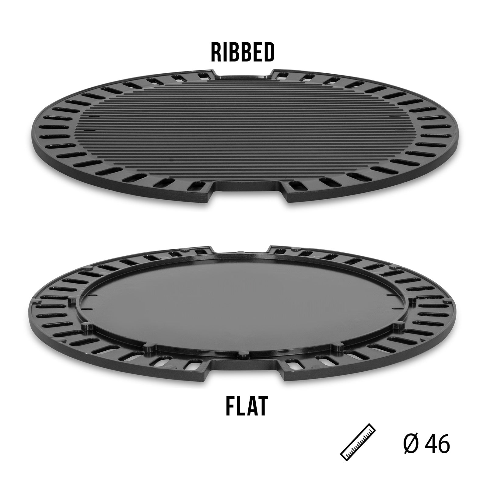 Plaque de cuisson BRUNNER Ribbed Outdoor Camping Grill, nervurée, réversible, BBQ ronde, 46 cm