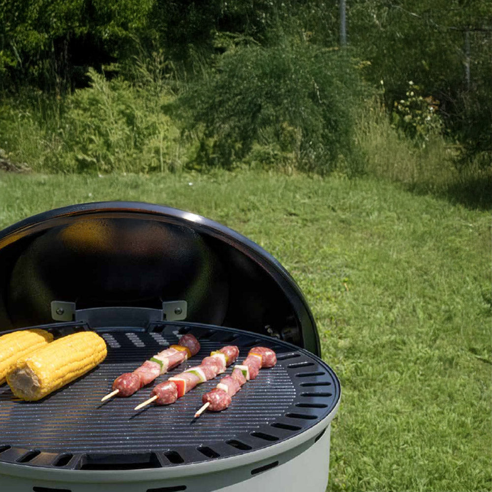 Plaque de cuisson BRUNNER Ribbed Outdoor Camping Grill, nervurée, réversible, BBQ ronde, 46 cm
