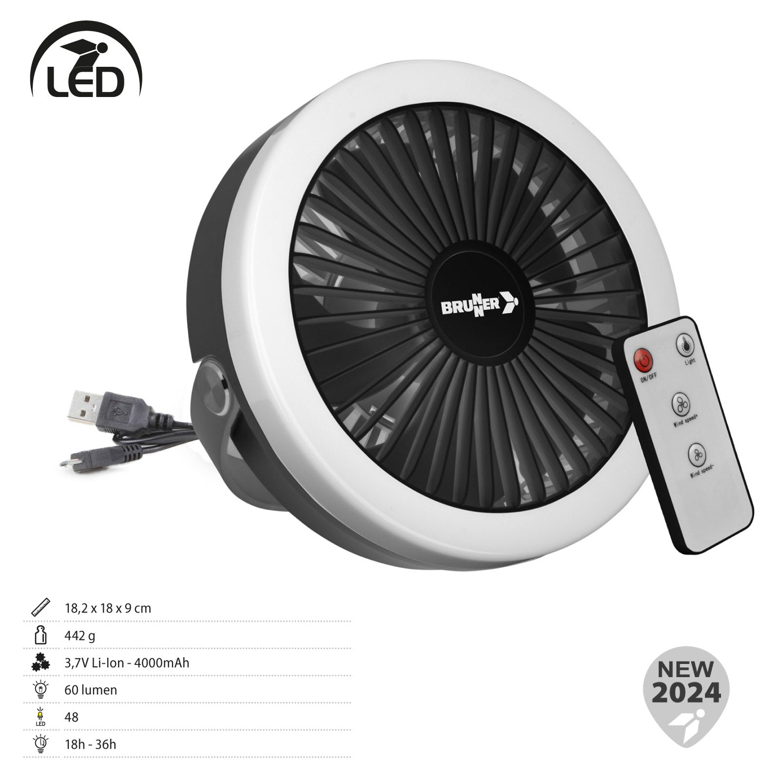 Lampe de camping BRUNNER avec ventilateur Moonbelle, lanterne suspendue d'extérieur rechargeable à LED