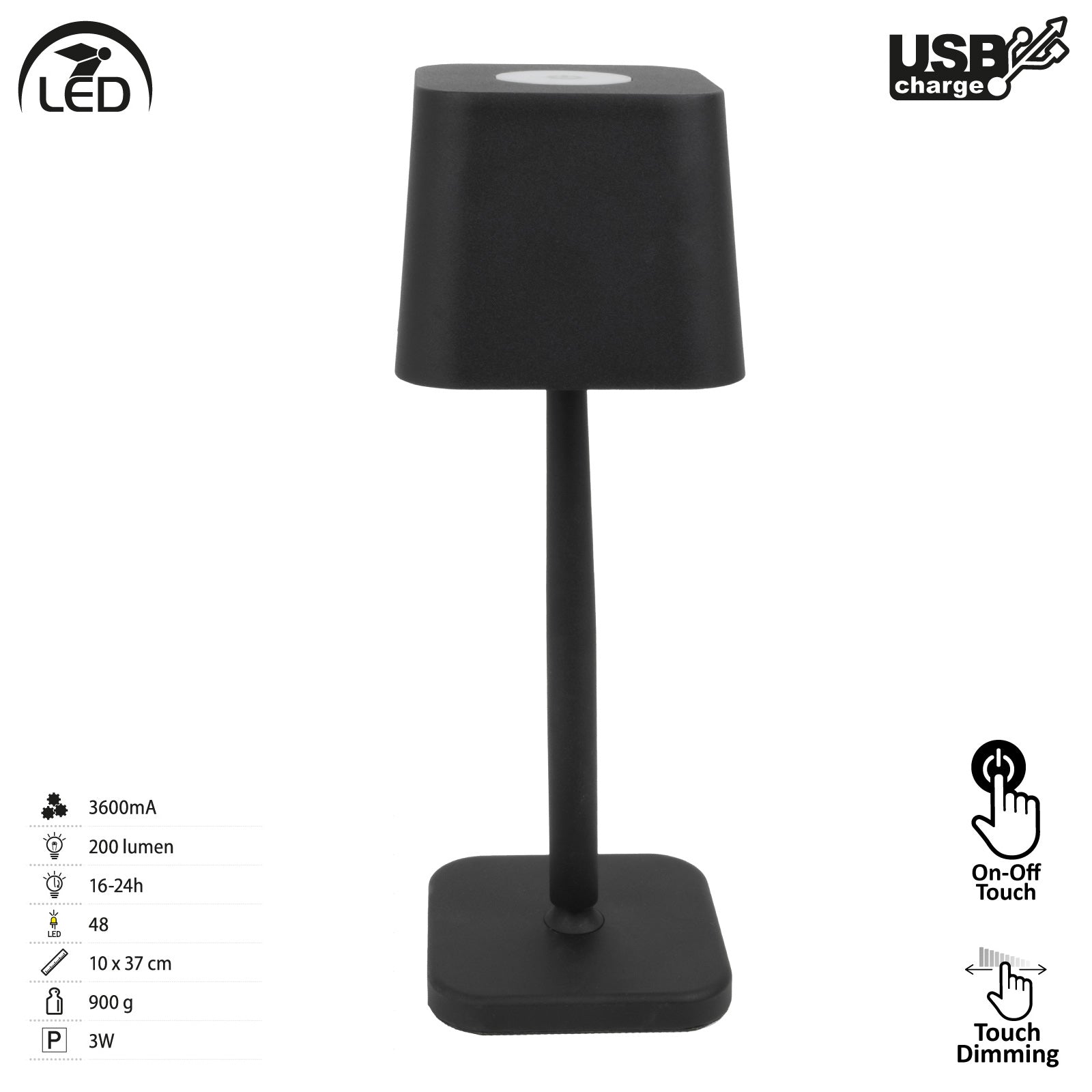 BRUNNER kampeerlamp Quadrilux Outdoor tafellamp, oplaadbare accu, USB-oplaadbaar, dimbaar, LED