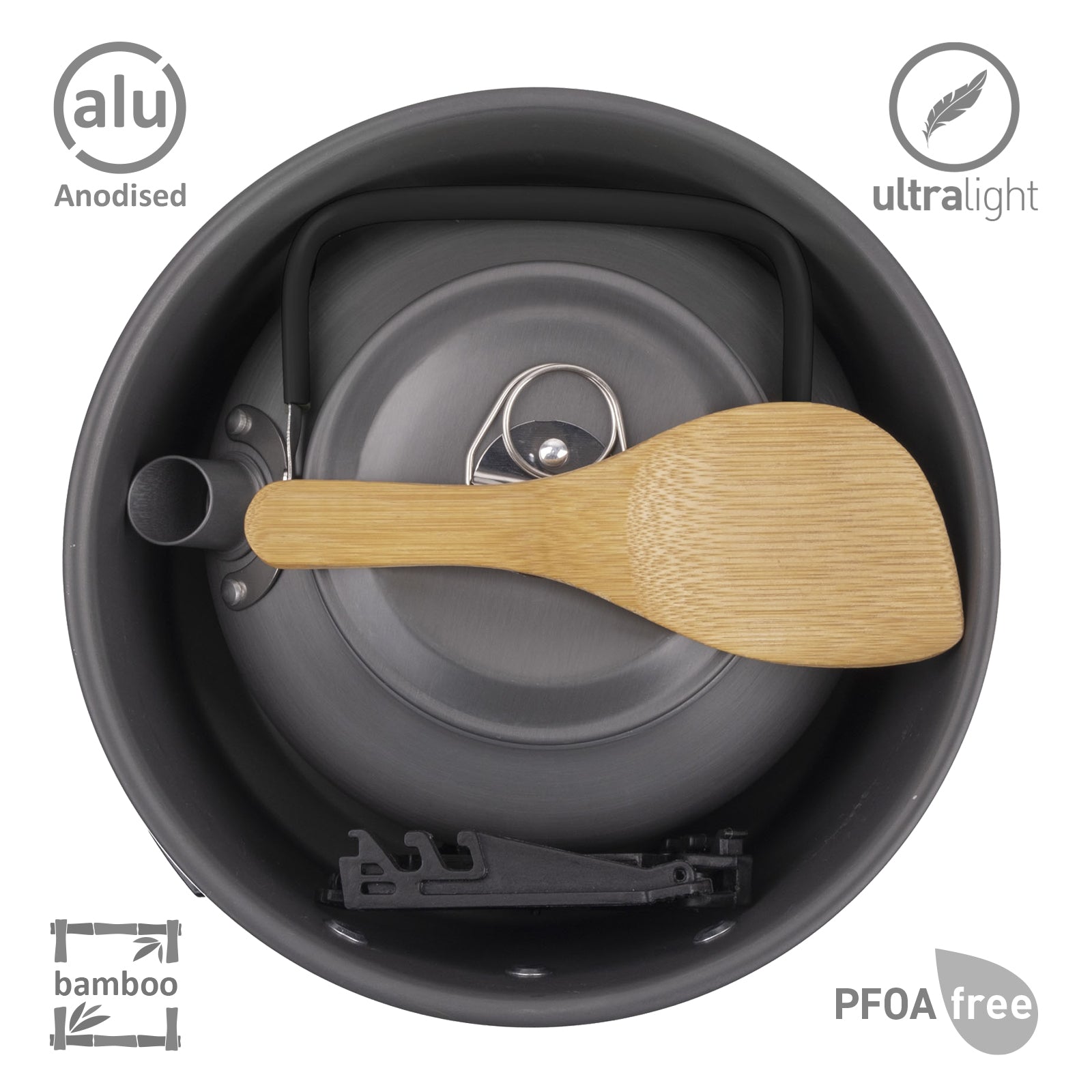 BRUNNER Ensemble de cuisine de camping Packpot Ultralite 18 Vaisselle Casserole Poêle Bouilloire Alu