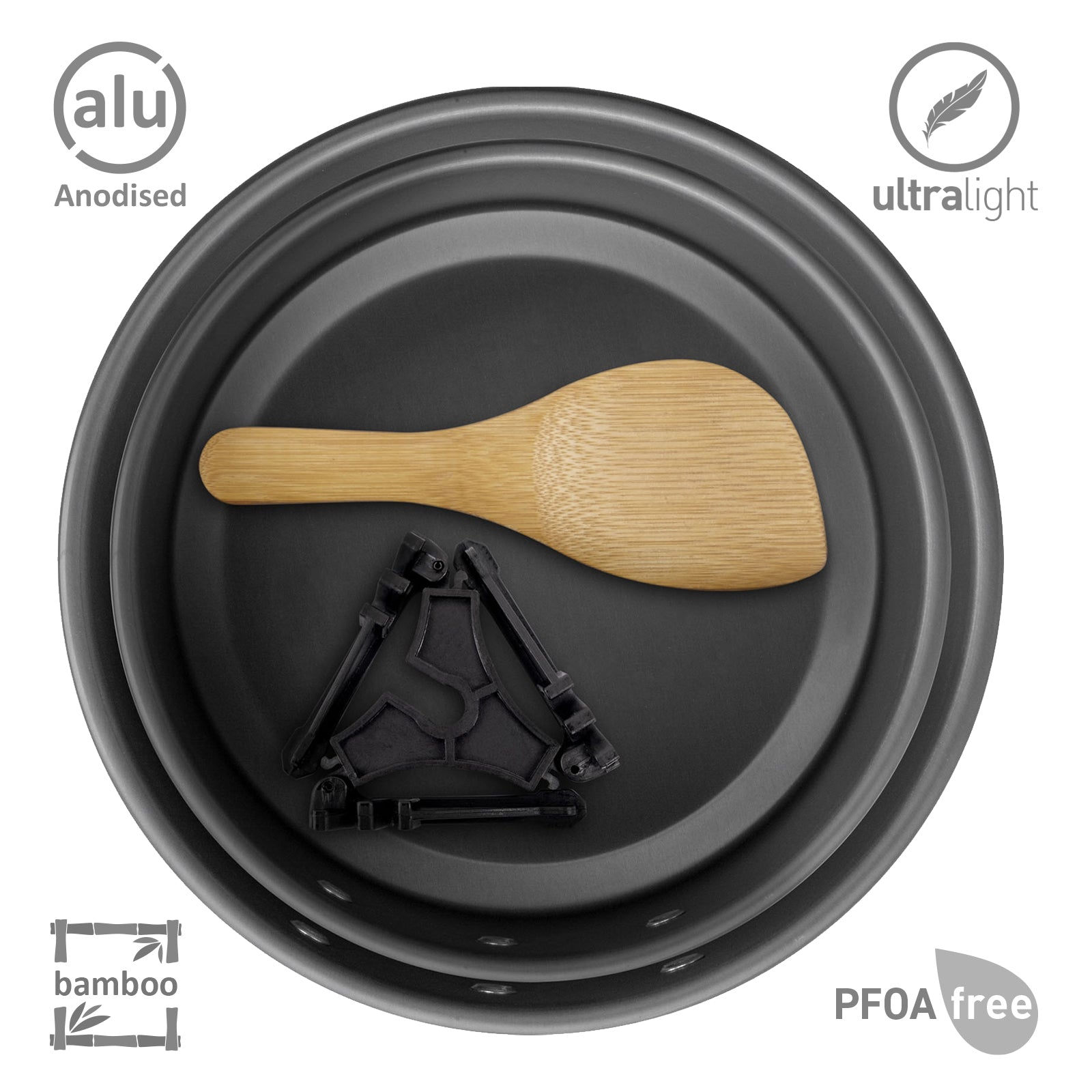 BRUNNER Camping Cooking Set Packpot Ultralite 20 Tableware Kitchen Pot Pan Aluminium 910g