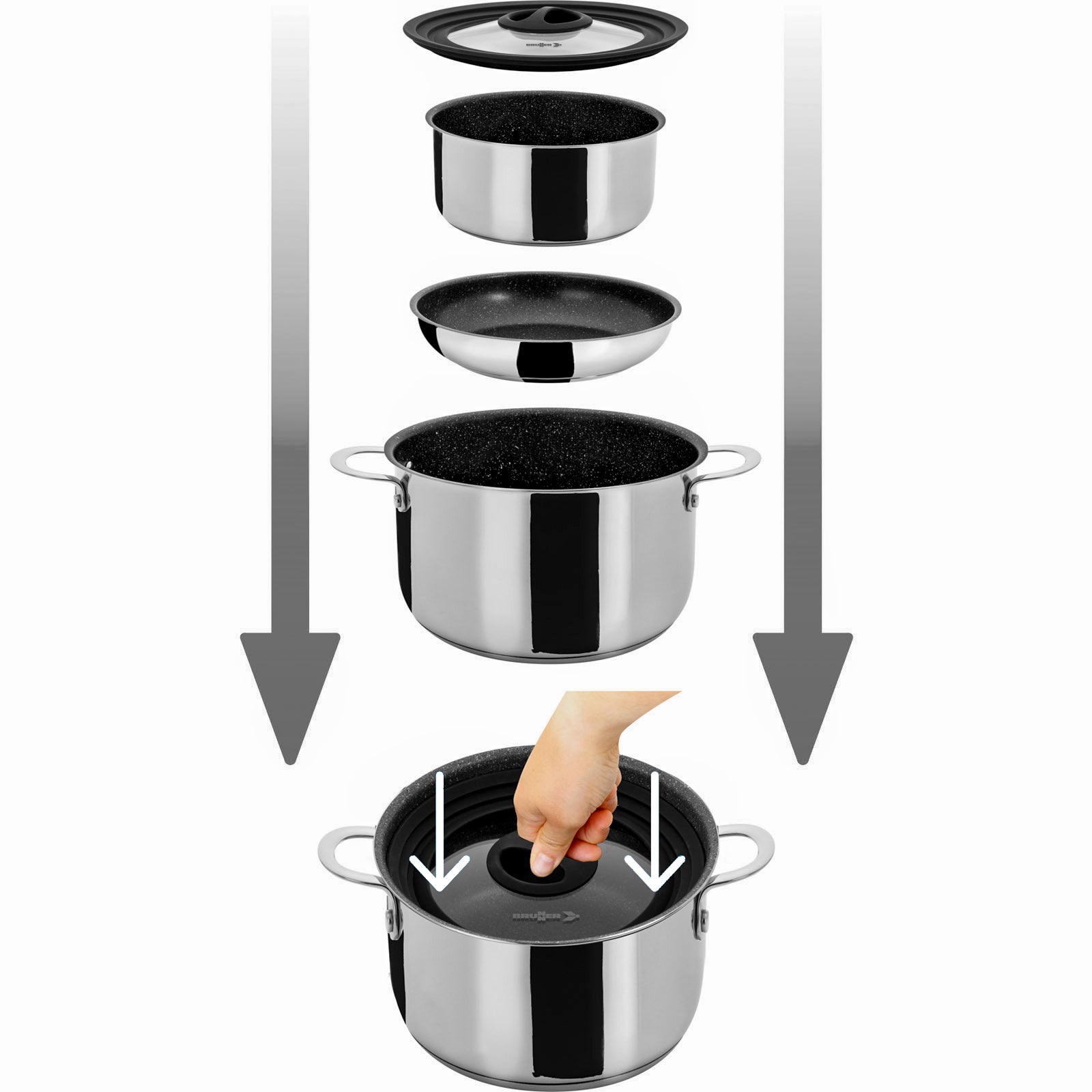 BRUNNER Camping Koch Geschirr Set Academy NG 5+1 20 cm Outdoor Küche Topf Pfanne
