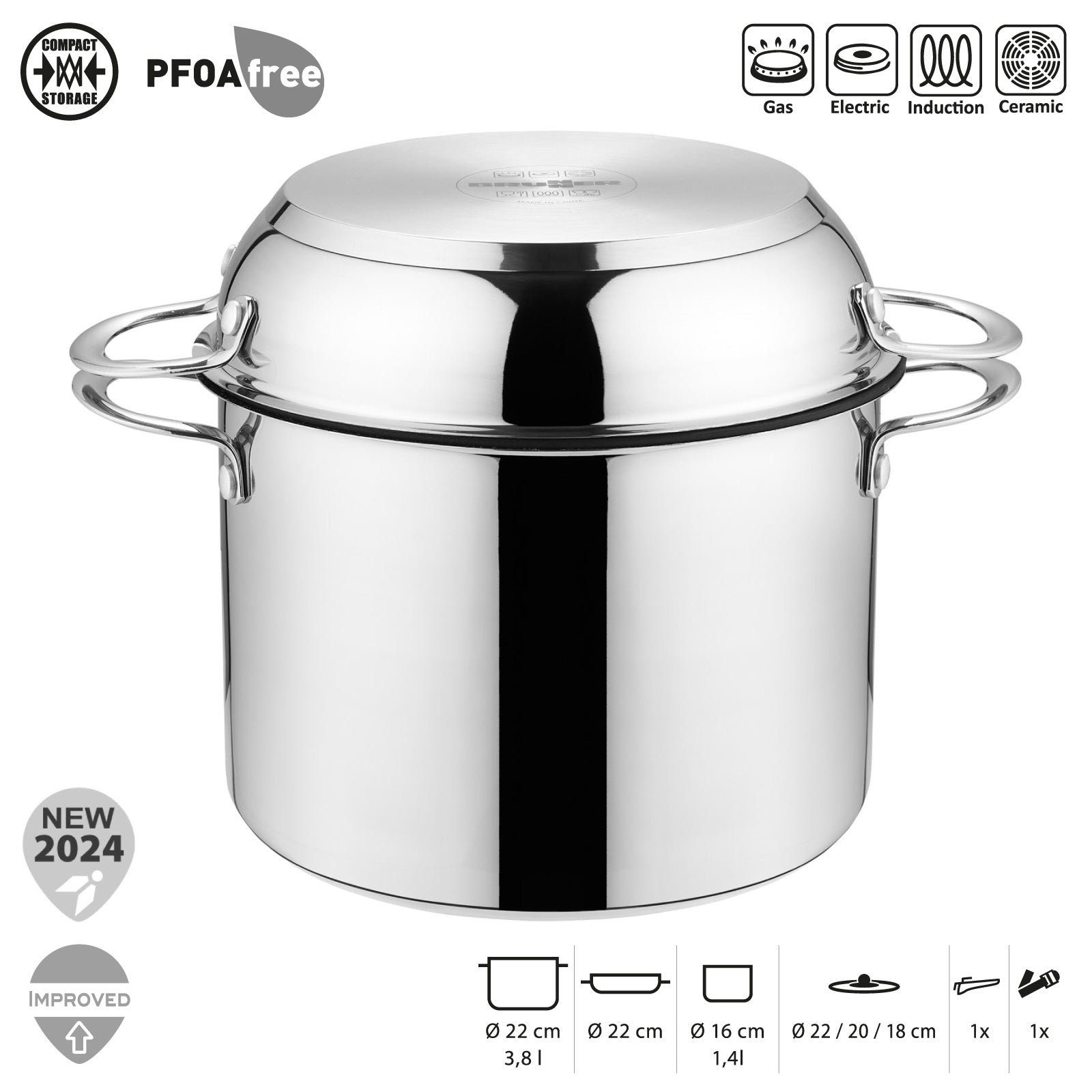 BRUNNER Camping Cookware Set Academy Vacuum 5+1 22 cm Outdoor Pot Pan