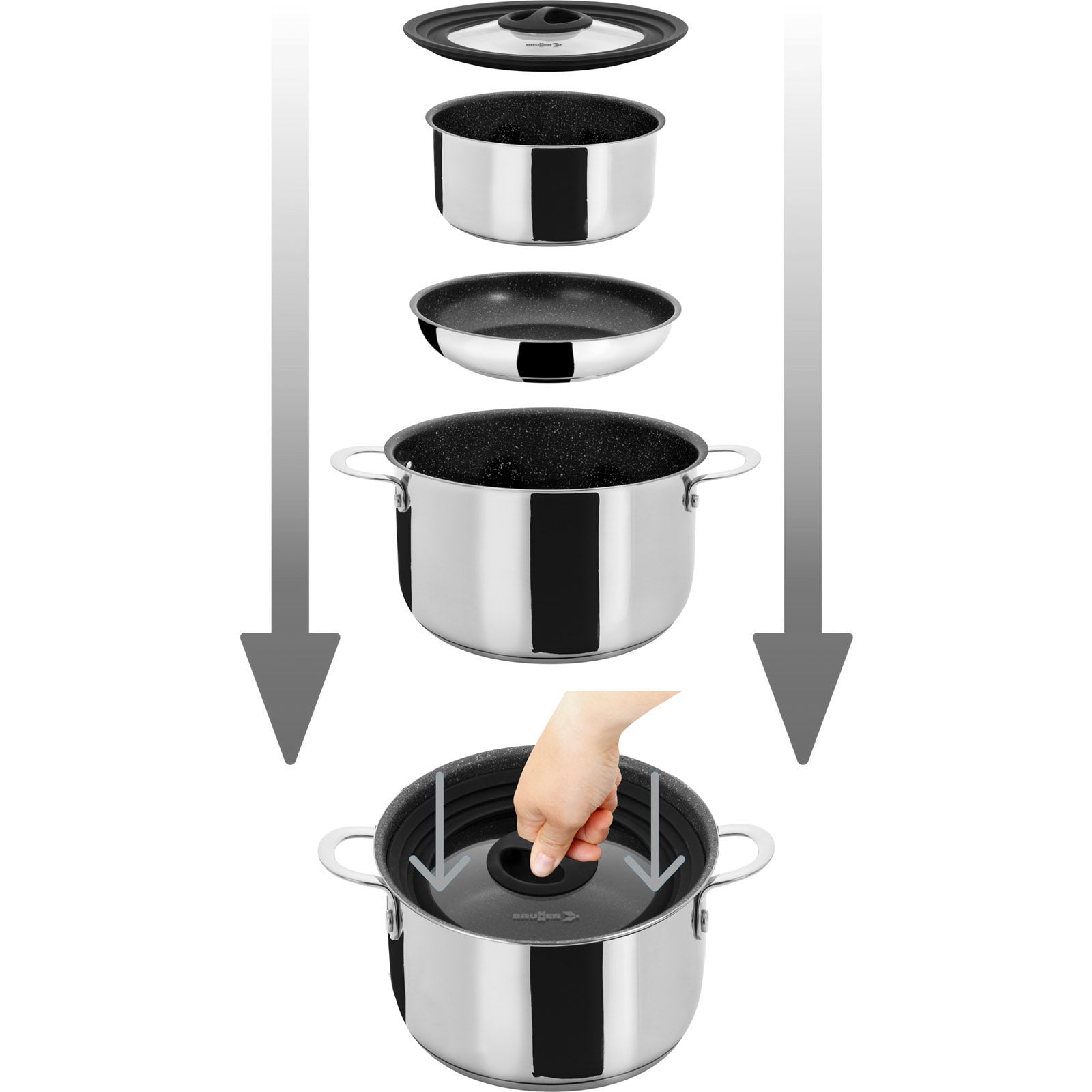 BRUNNER Camping Koch Geschirr Set Academy Vacuum 5+1 22 cm Outdoor Topf Pfanne