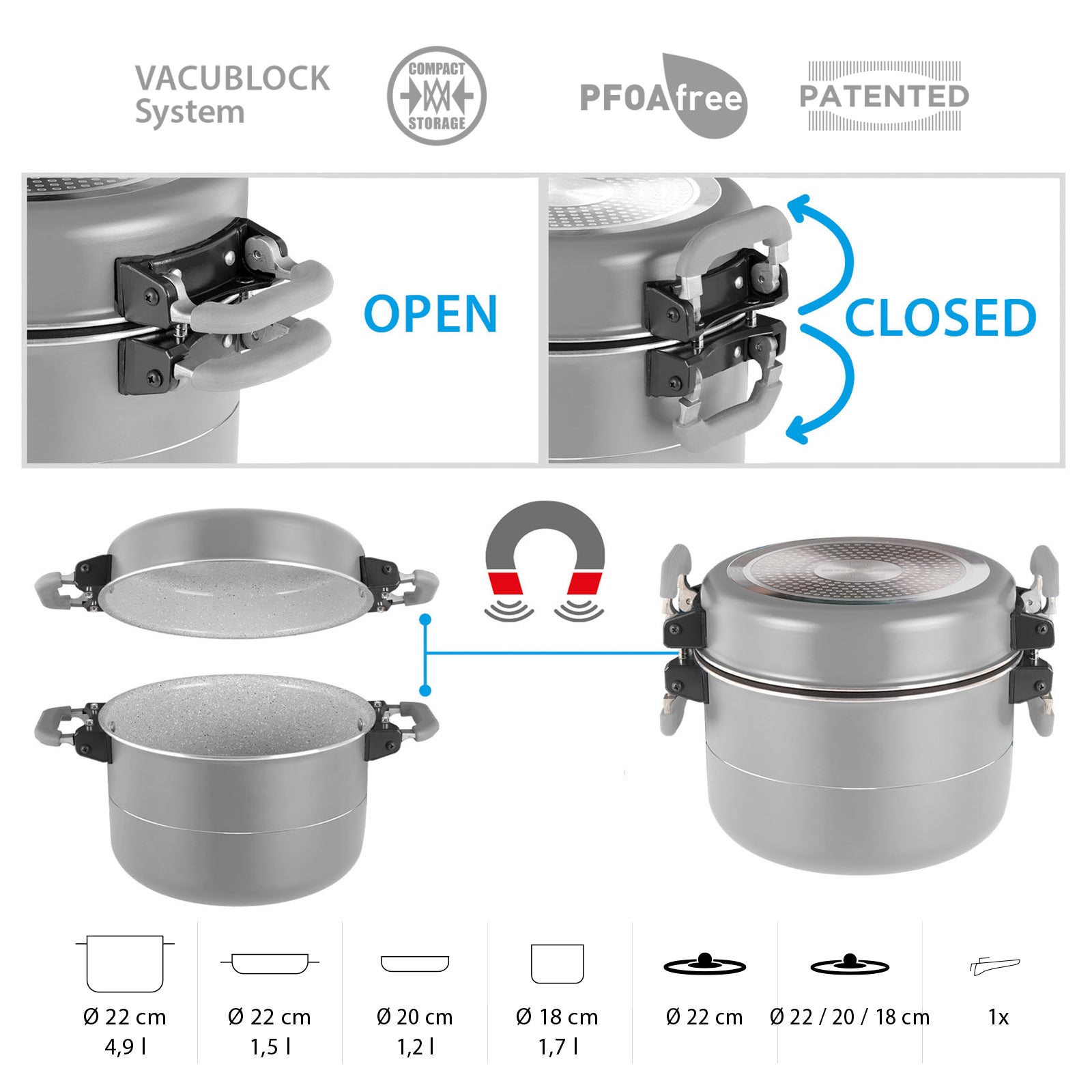 BRUNNER Cooking Utensils Set Fusion 7+1 Magnetic Camping Kitchen Pot Pan Ceramic