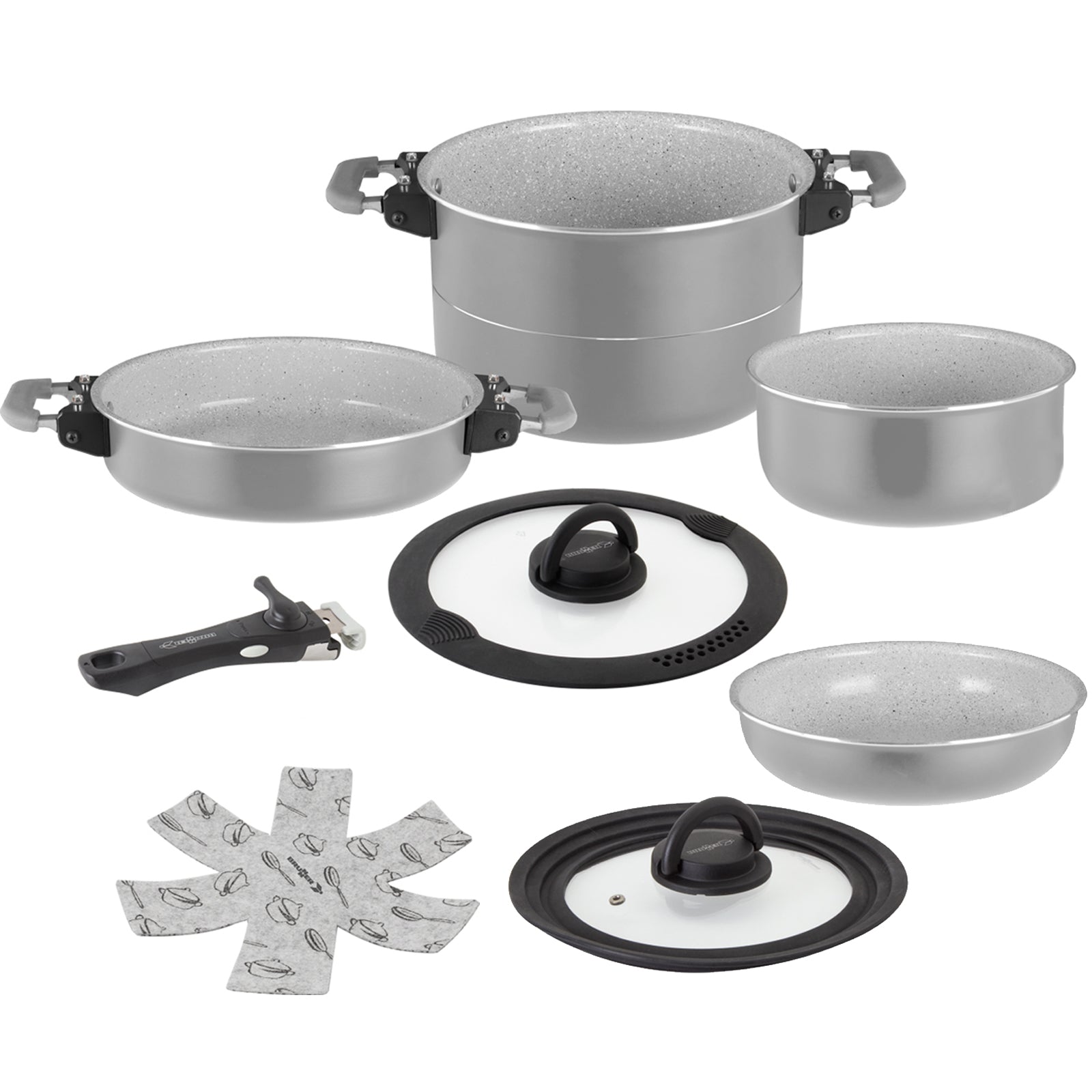 BRUNNER Ensemble d'ustensiles de cuisine Fusion 7+1 magnétiques pour camping, casseroles et poêles en céramique