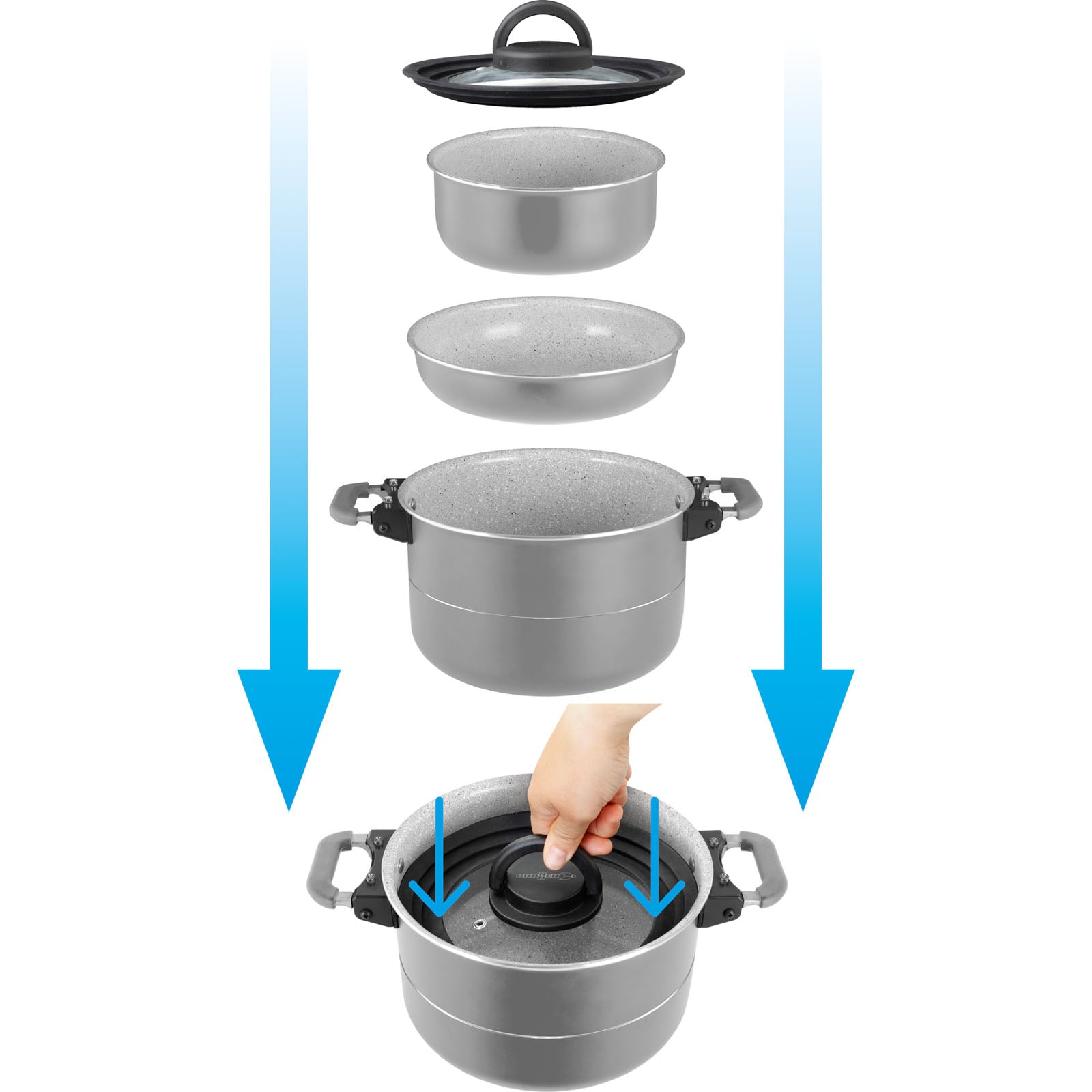 BRUNNER Ensemble d'ustensiles de cuisine Fusion 7+1 magnétiques pour camping, casseroles et poêles en céramique