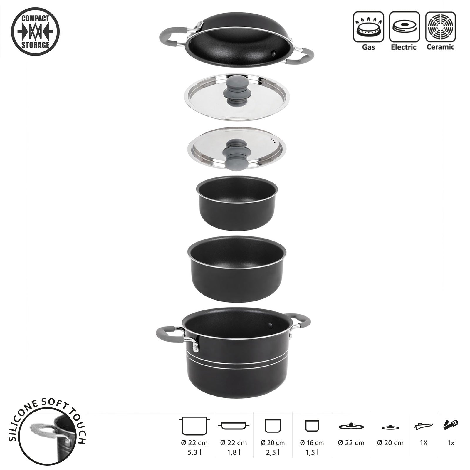 BRUNNER Camping Cooking Utensils Set Flavor 7+1 22 cm Outdoor Kitchen Pot Pan Alu