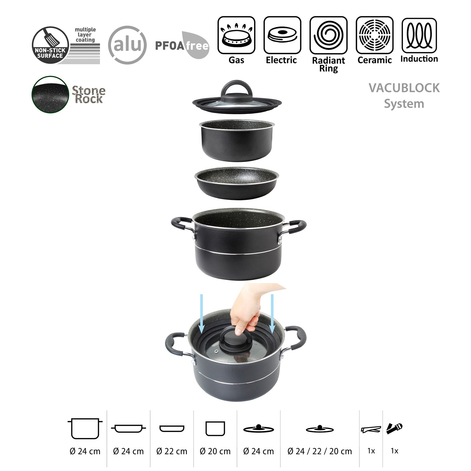 BRUNNER Set de cuisine en aluminium Pirate Ø24 Camping Ustensiles de cuisine d'extérieur Casserole Poêle