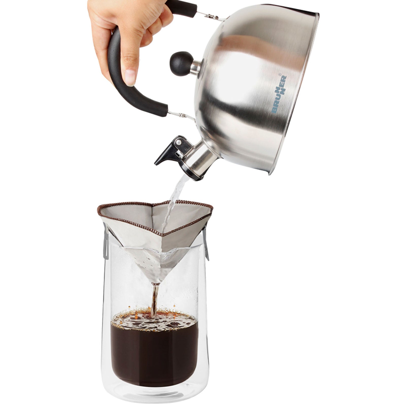 BRUNNER Porte-sac filtre à café permanent, clip pour machine de camping, acier inoxydable, pliable