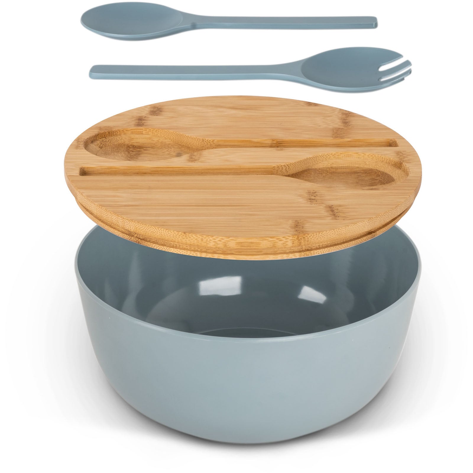 BRUNNER Camping Salatschüssel Greenkick Brett Salat Besteck Melamin Bambus Ø25cm