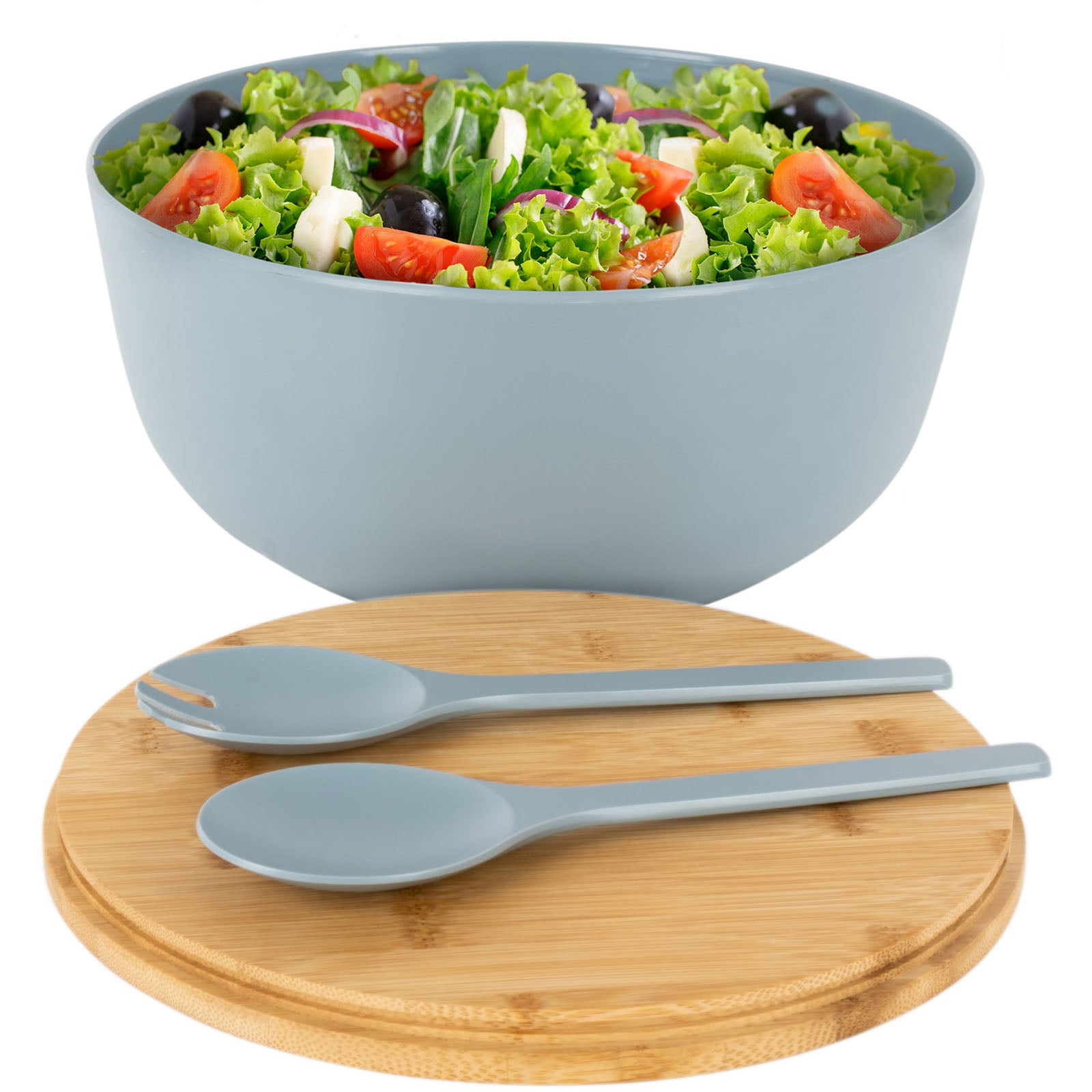 BRUNNER Camping Salatschüssel Greenkick Brett Salat Besteck Melamin Bambus Ø25cm