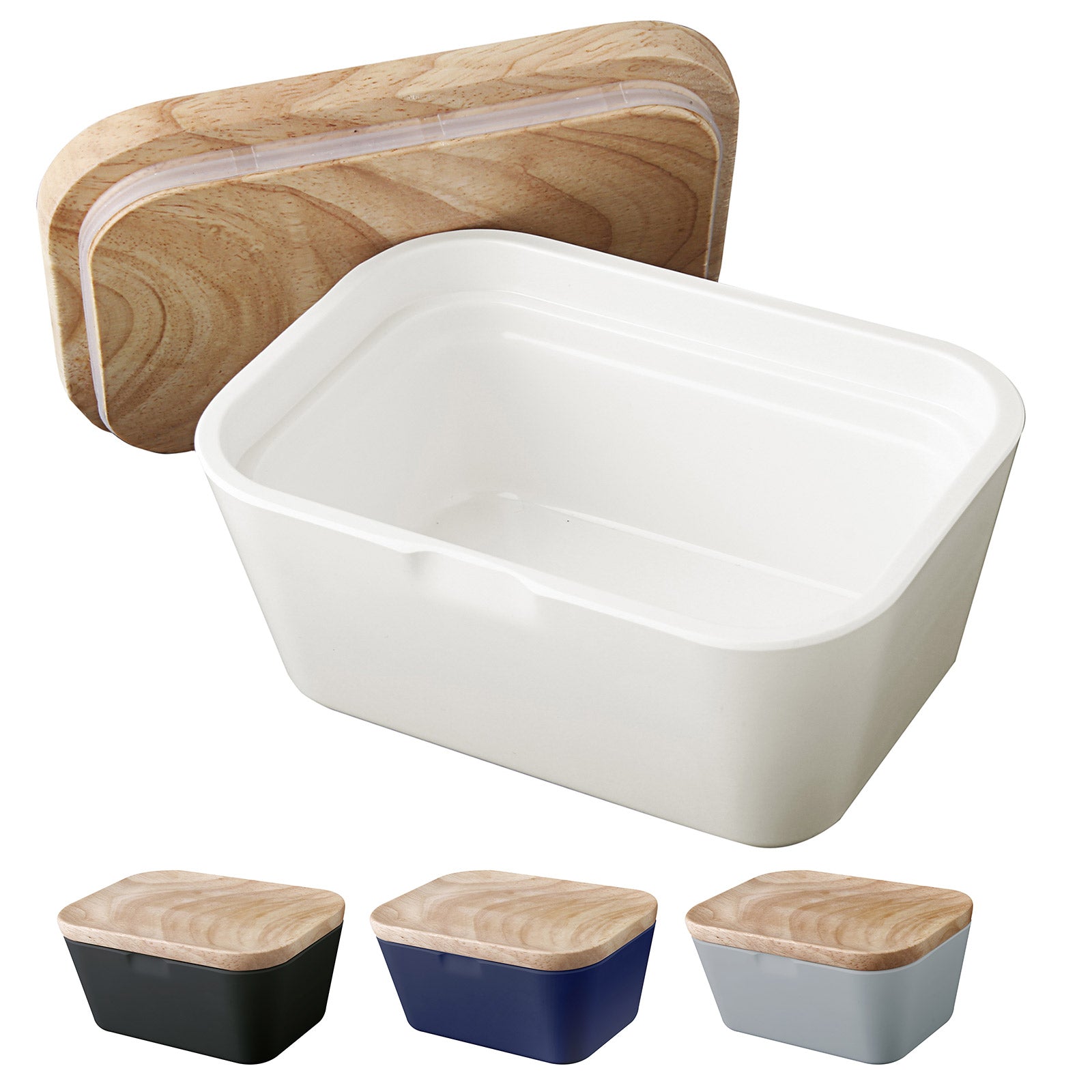 BRUNNER Melamine Butter Dish Butter Bowl Container Wooden Board Lid Square