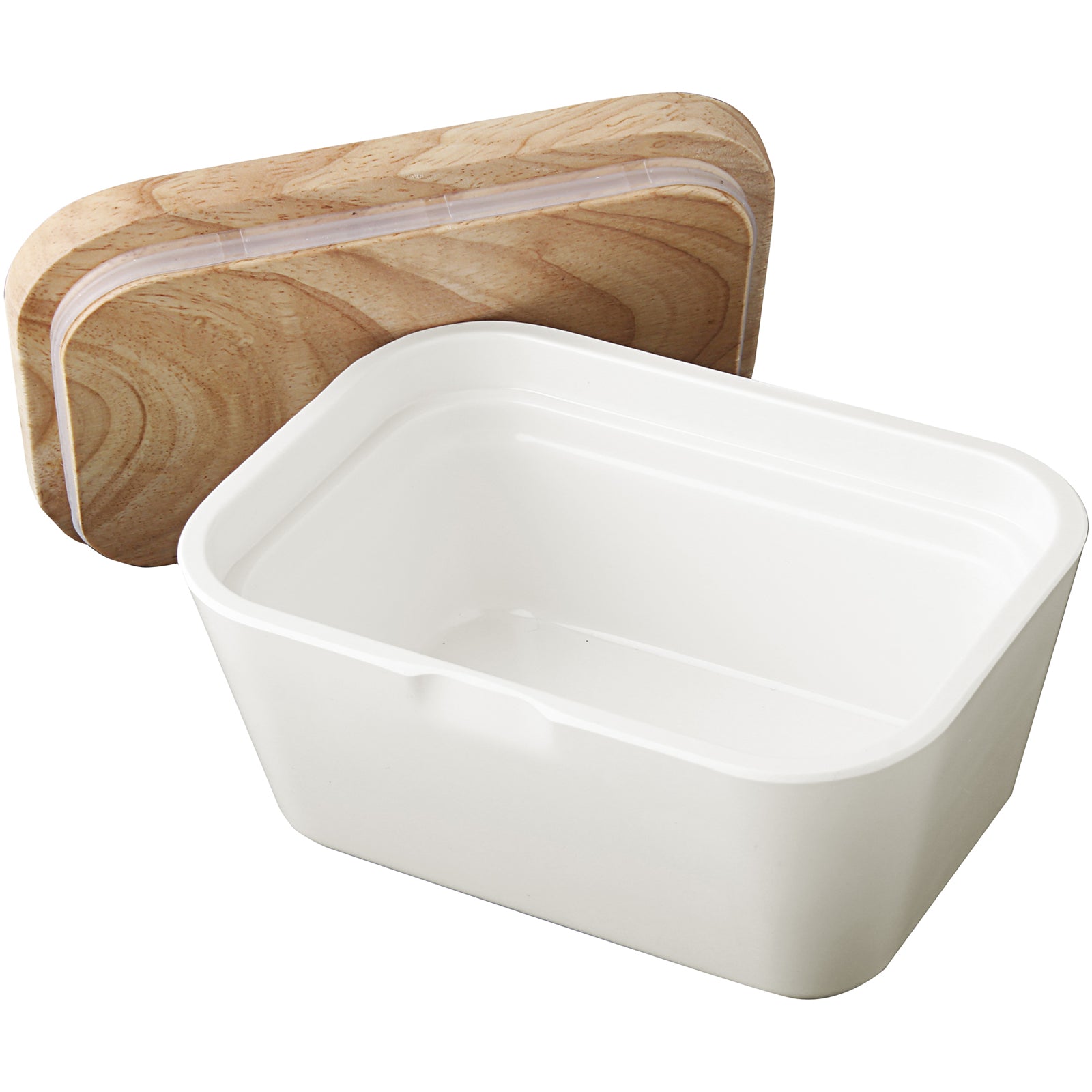 BRUNNER Melamin Butterdose Butter Schale Behälter Holz Brett Deckel Eckig