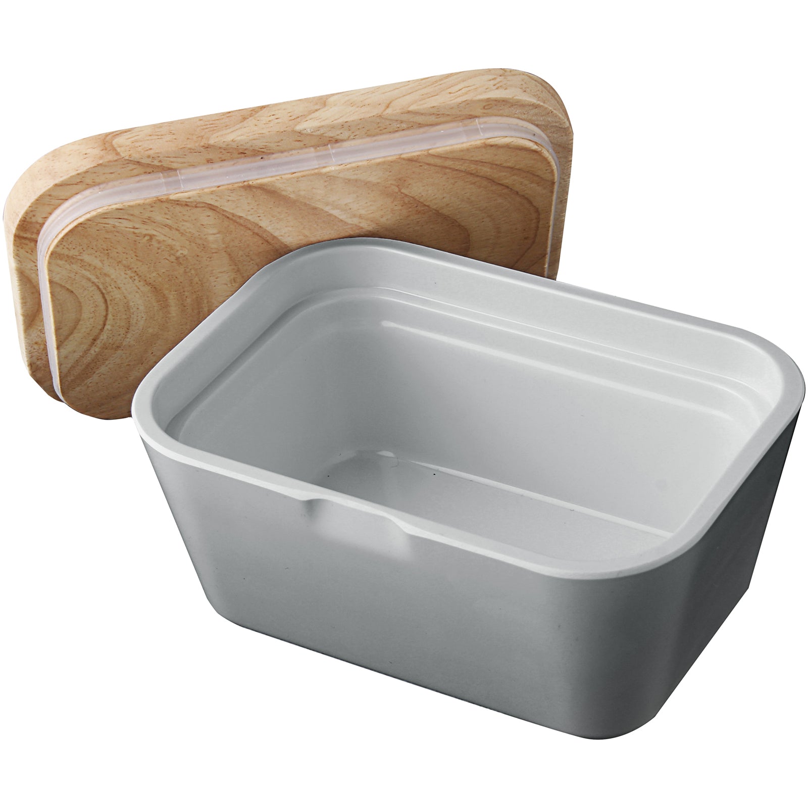 BRUNNER Melamine Butter Dish Butter Bowl Container Wooden Board Lid Square