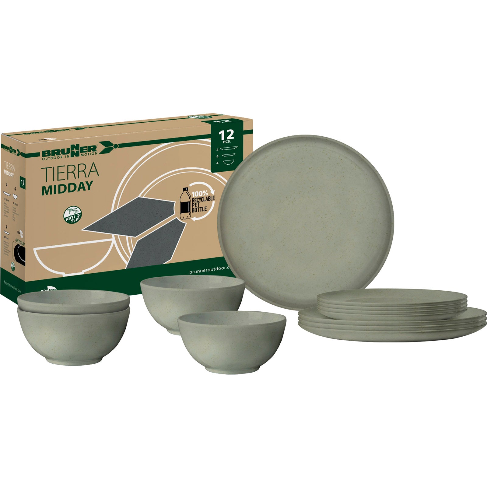 BRUNNER Campinggeschirr Set Midday RPET Tierra Camping Teller Schüssel 12 teilig