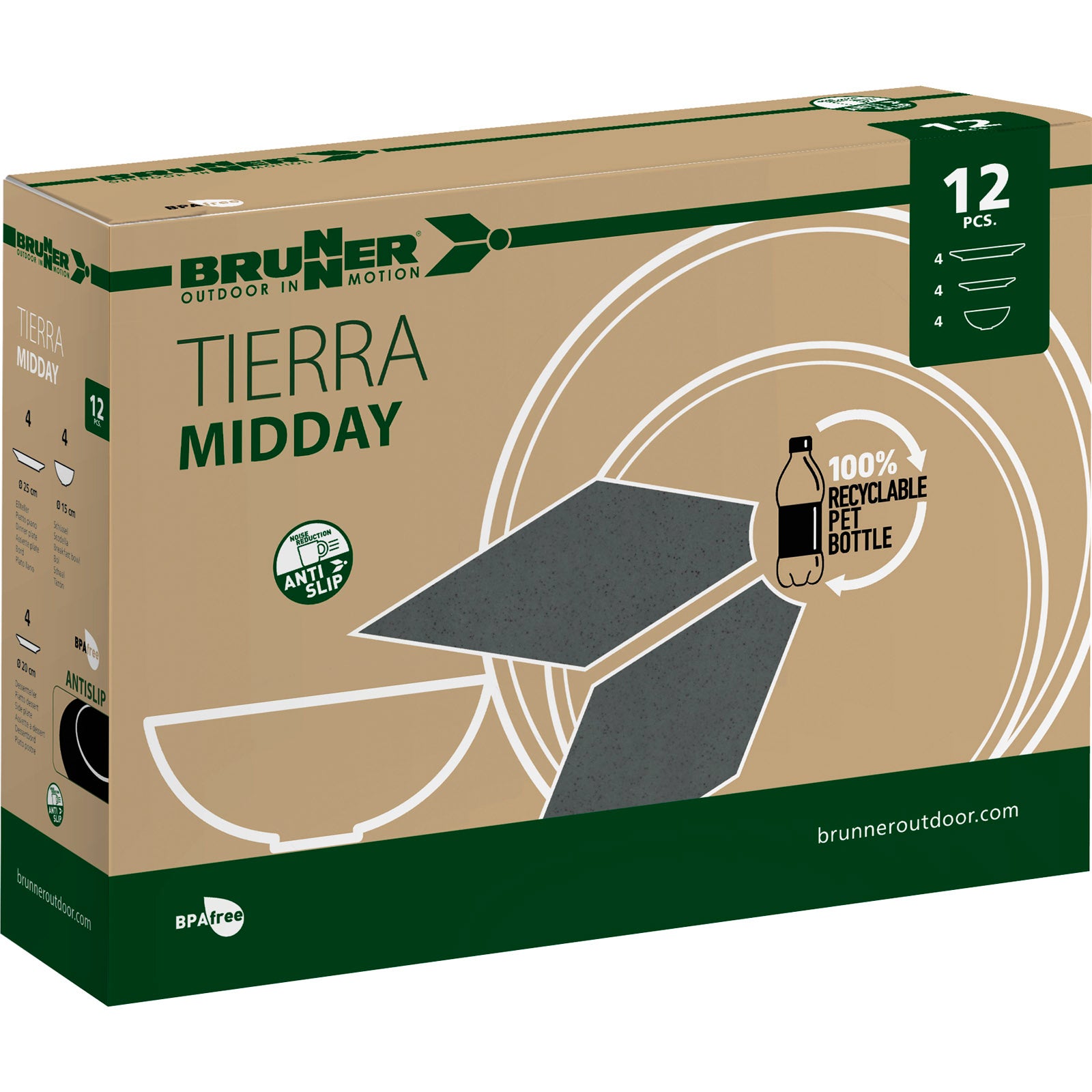 BRUNNER Camping Tableware Set Midday RPET Tierra Camping Plate Bowl 12 pieces